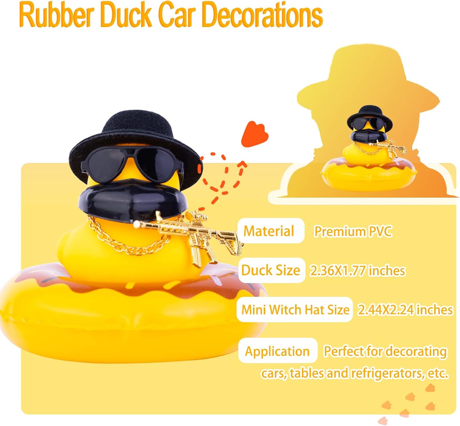 MuMyer Adornos de pato de goma para automóvil, decoración de tablero de automóvil con accesorios geniales, cubierta de boca, mini anillo de