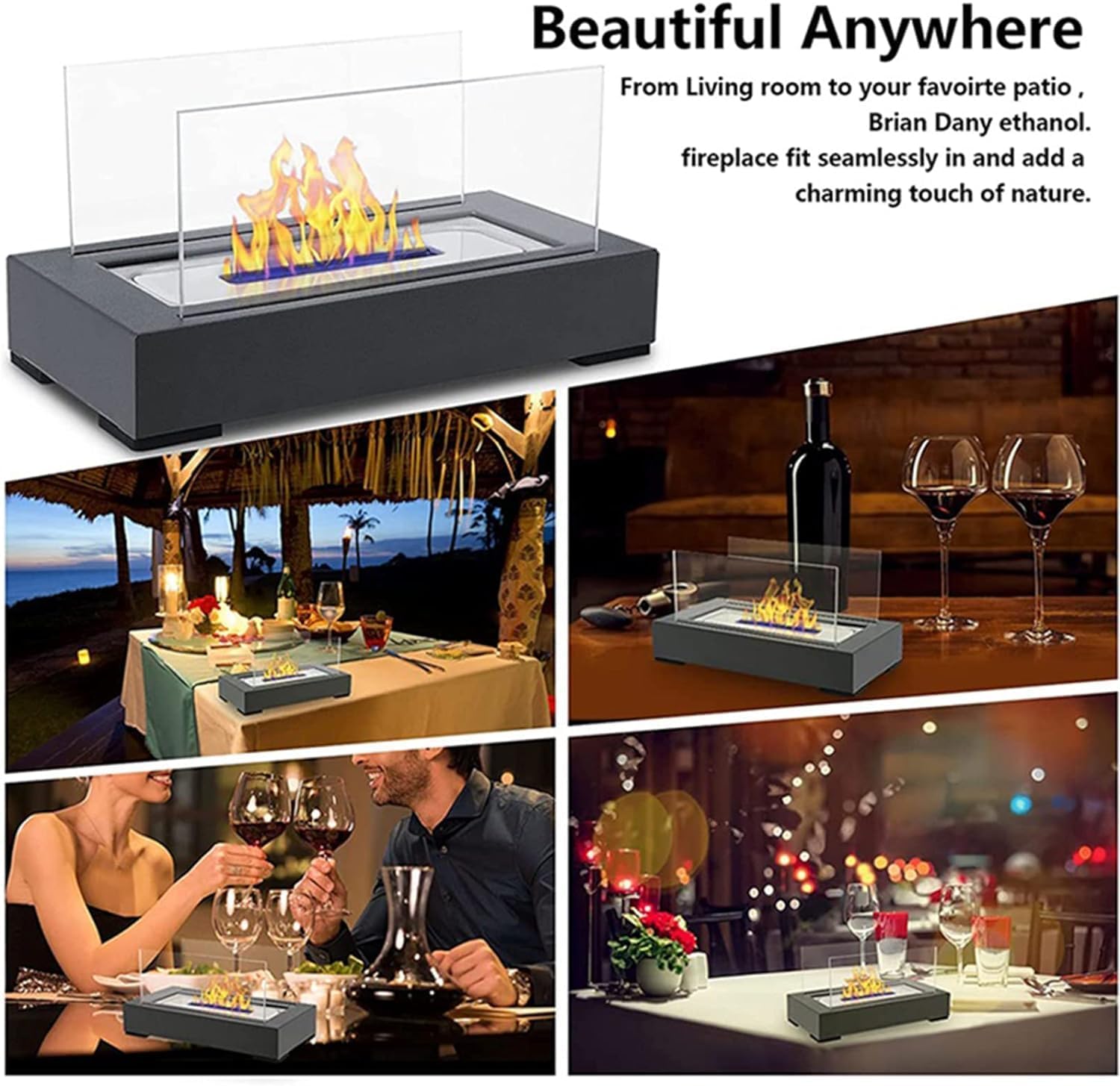 Hoguera para interiores y exteriores, chimeneas de etanol, cuenco de fuego portátil de mesa, Chimeneas de bioetanol para interiores