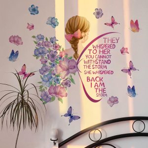 Runtoo Calcomanías de pared coloridas con citas inspiradoras de mariposa morada, para niñas, diseño de flores, soy la tormenta, para dormitorio, Runtoo Calcomanías de pared coloridas con citas inspiradoras de mariposa morada, para niñas, diseño de flores, soy la tormenta, para dormitorio,