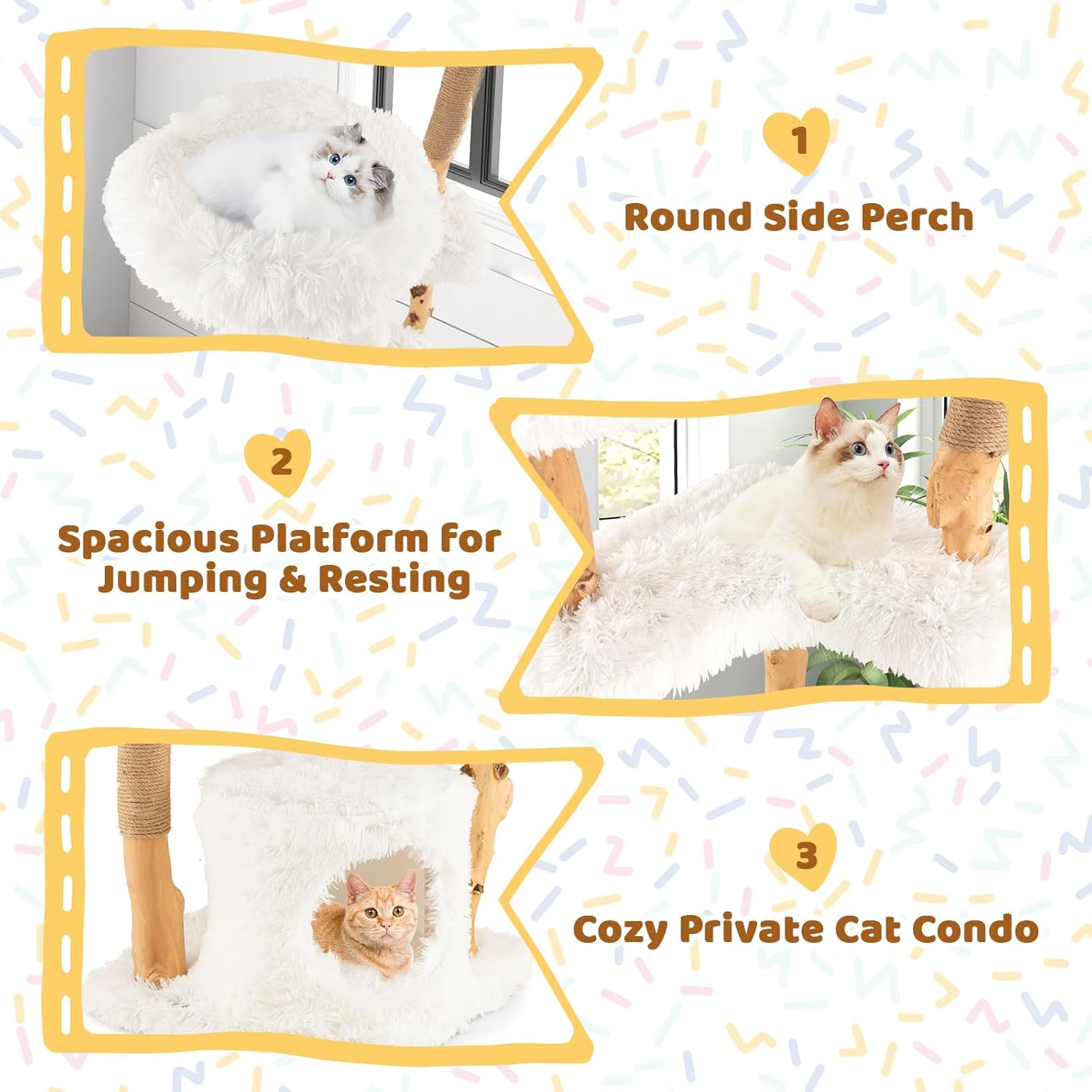 Tangkula Árbol para gatos de interior, torre moderna de madera maciza para gatos con cesta de cola superior, cama para gatos, perca lateral,