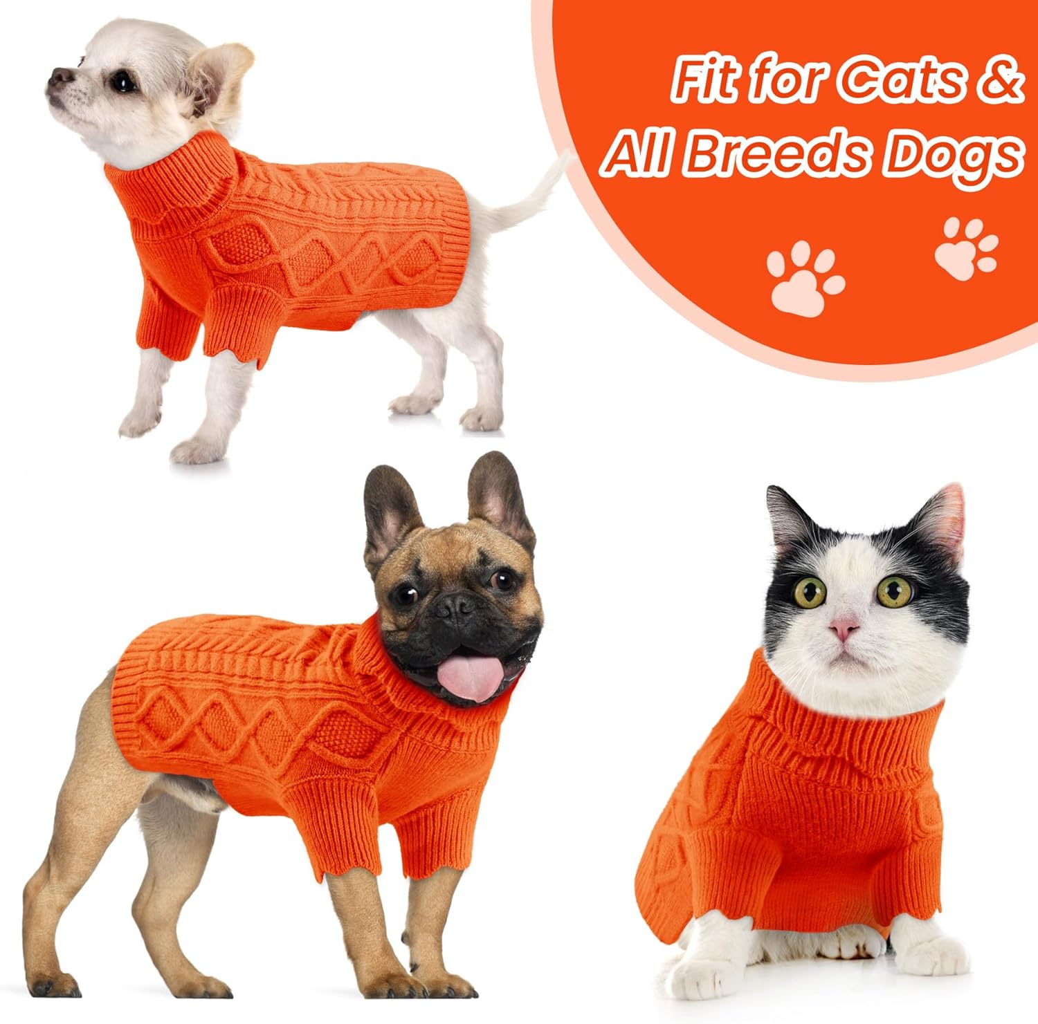 ALAGIRLS Suéter de cuello alto de punto extra pequeño para perro, lindo suéter de Navidad para gatos, abrigo cálido de invierno para perro,