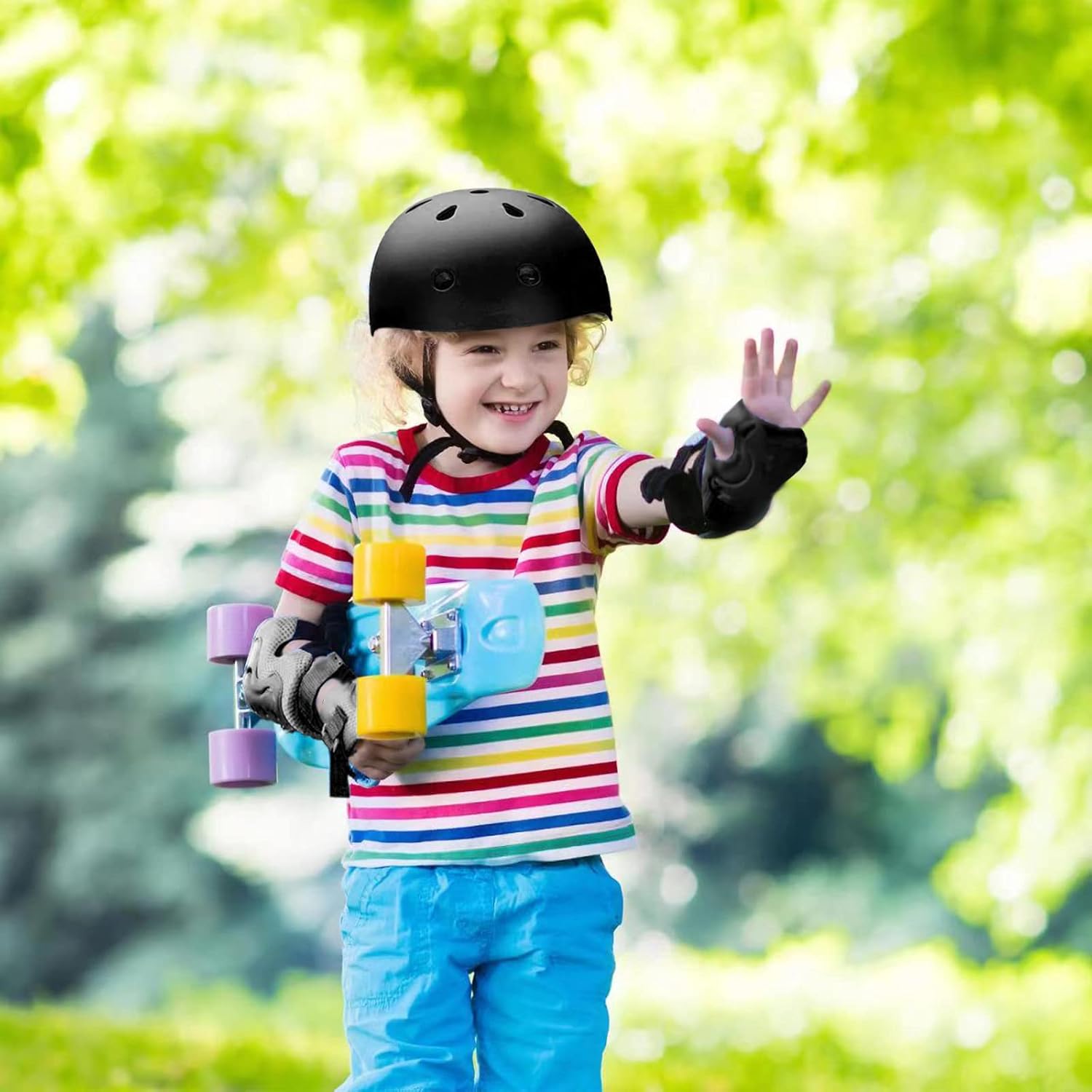 FOOKCIAN Kids Bike Helmet,Toddler Skateboard Helmets for Ages 2-3-5-8-14 Years Boys Girls with Knee and Elbow Pads Wrist Guards fit Roller