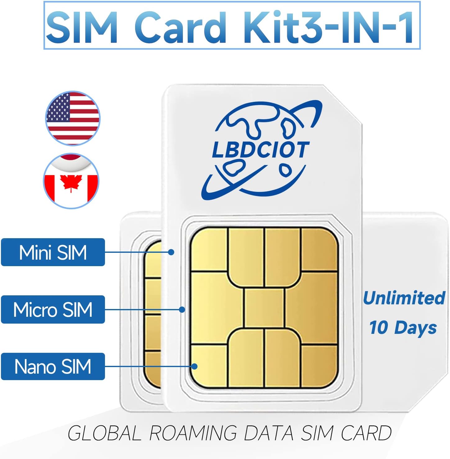 AT&T USA y Canadá 10 días tarjeta SIM de viaje de datos ilimitados, datos 4G LTE4G para EE. UU. y Canadá para iPhone, iPad, teléfonos Android,