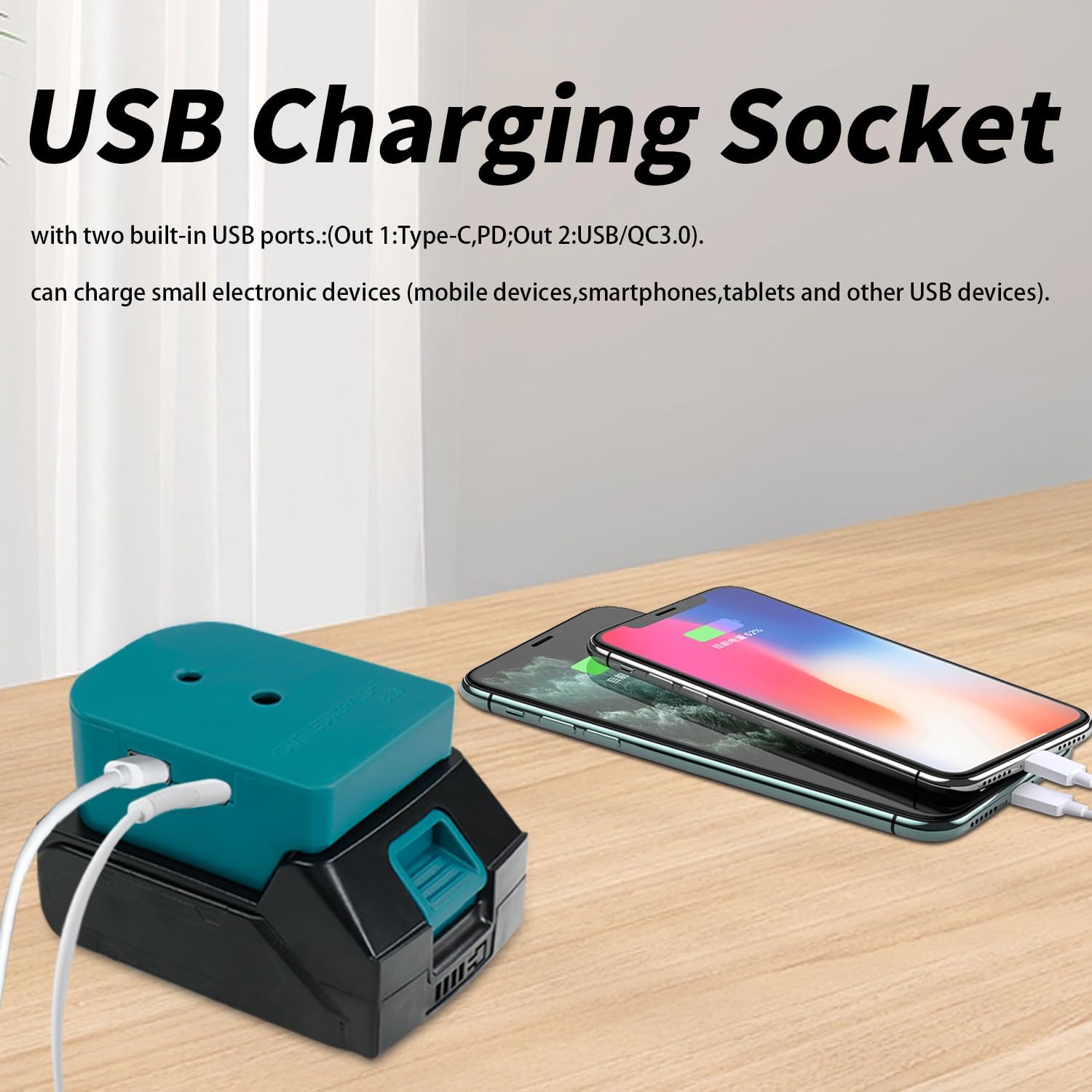Adaptador de cargador USB para batería Makita de 18V, paquete de 2 adaptadores de carga rápida con interfaz USB tipo C DC 5V3A, 9V2.22A PPS