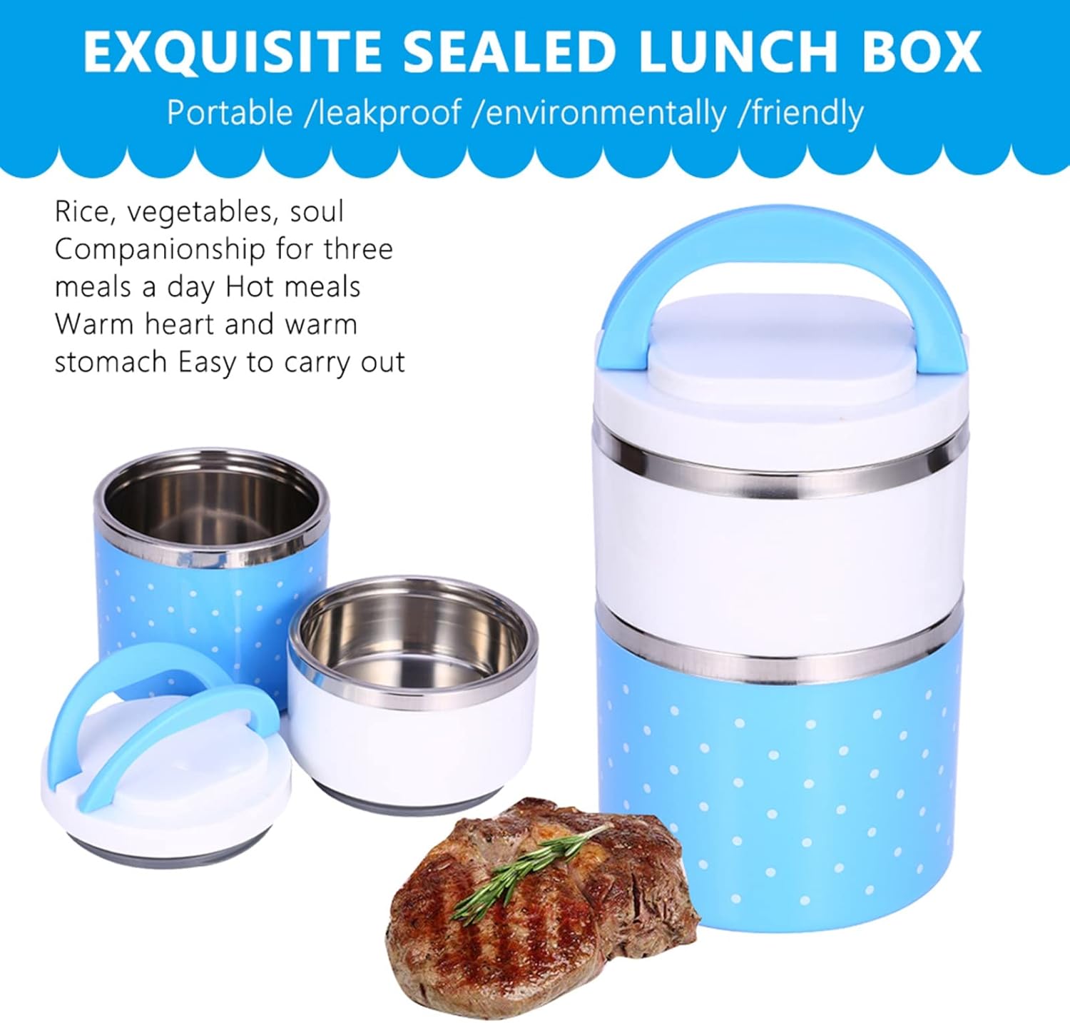 Fiambrera de 2 capas de aislamiento de acero inoxidable termo térmica lonchera contenedor de alimentos suministros de cocina