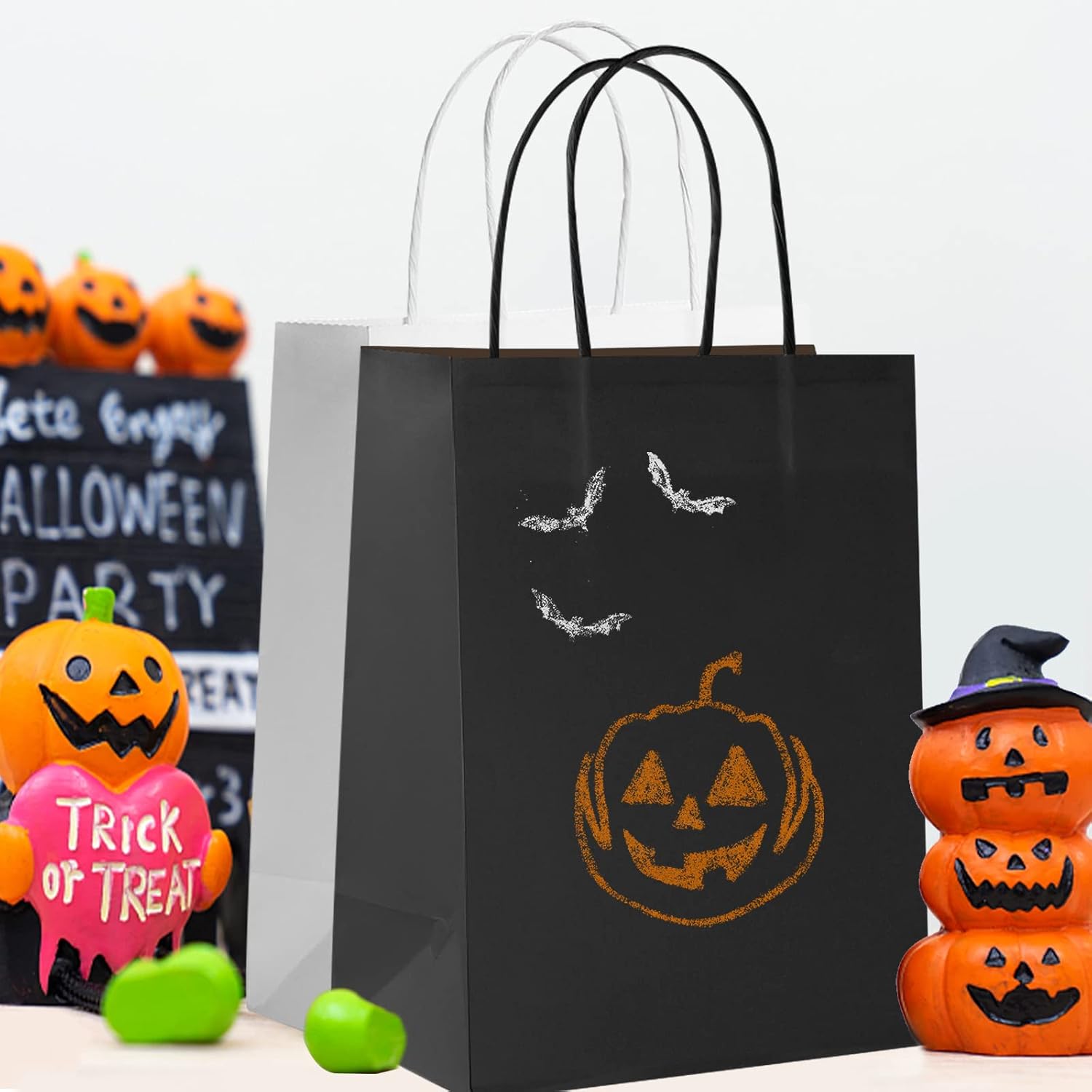 COGLARING 100 bolsas de regalo de 6.3 x 3.2 x 8.3 pulgadas, bolsa de papel kraft negro con asas a granel para recuerdos de comestibles al por menor,
