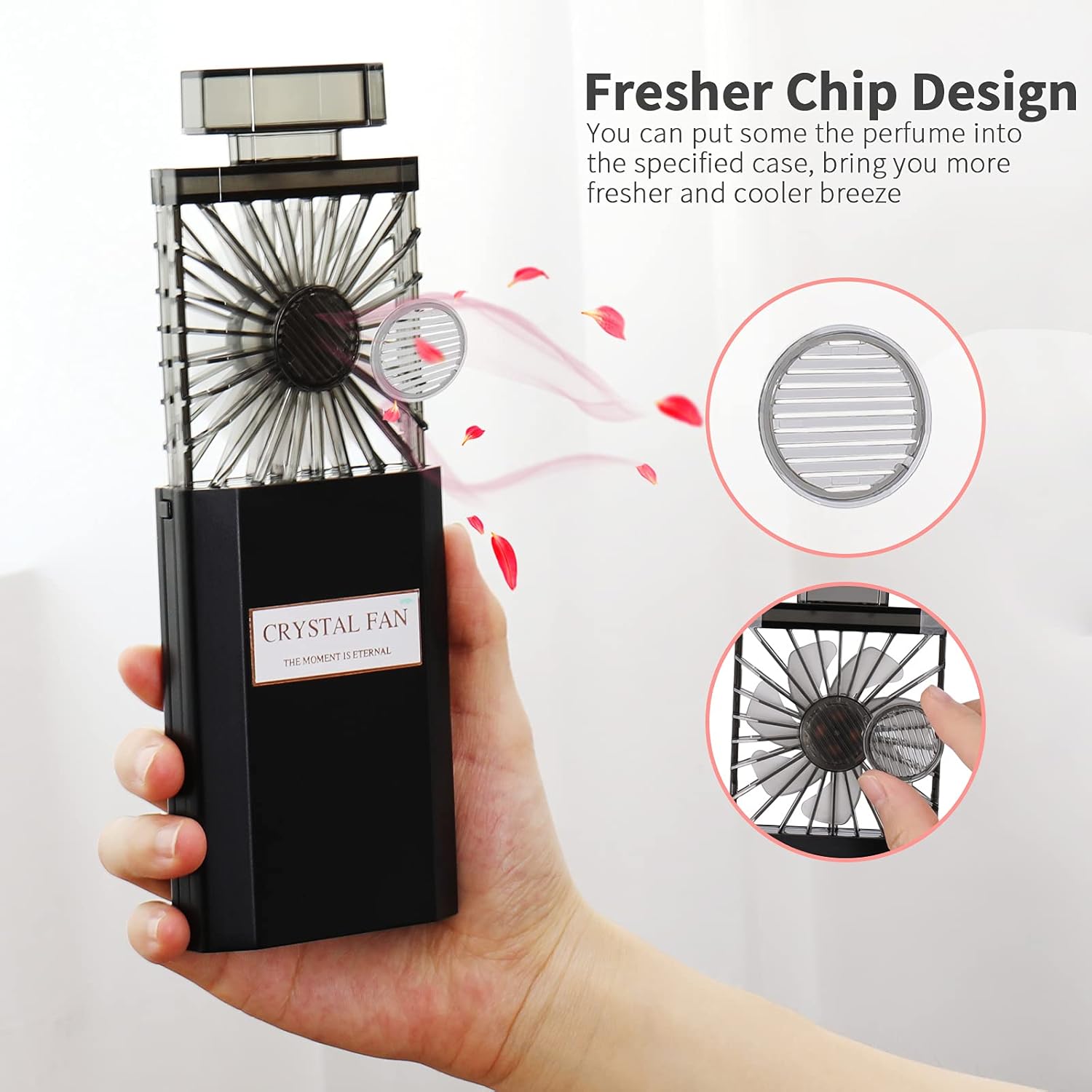 seOSTO Mini ventilador portátil recargable, ventilador alimentado por batería, ventilador de mano con ventilador eléctrico de 3 velocidades para