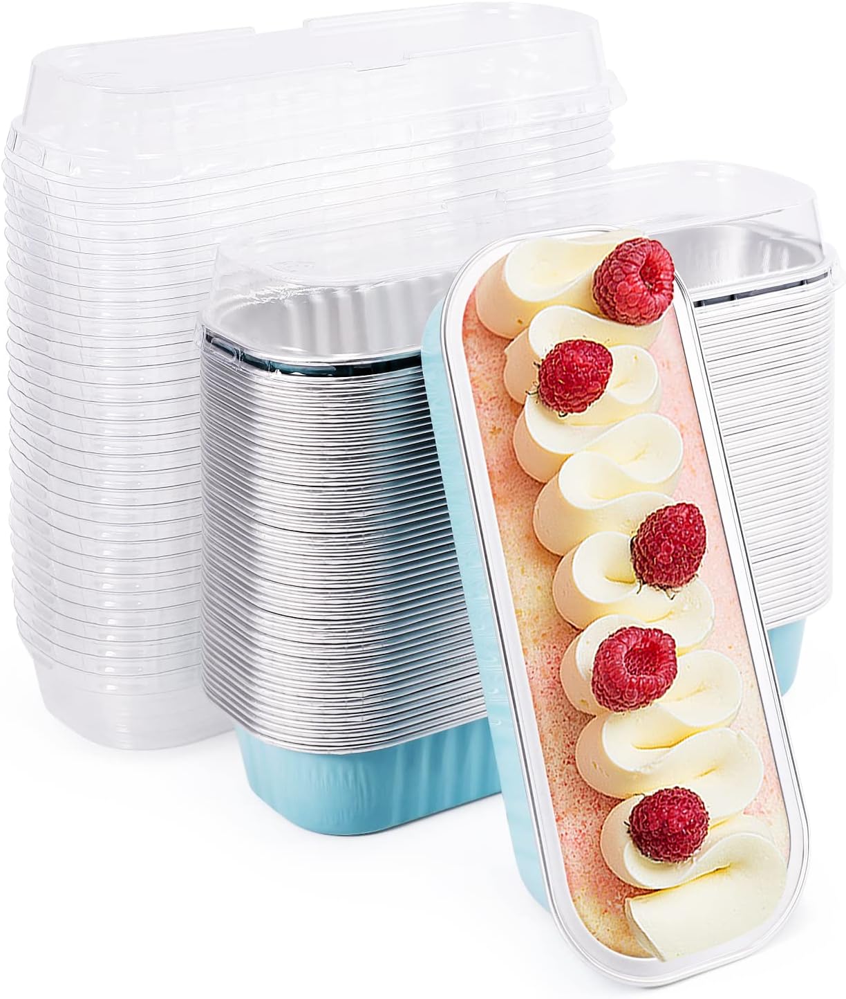 Paquete de 50 mini moldes para tartas con tapas, bolígrafos desechables de papel de aluminio para hornear cupcakes con tapa, moldes de hojalata para