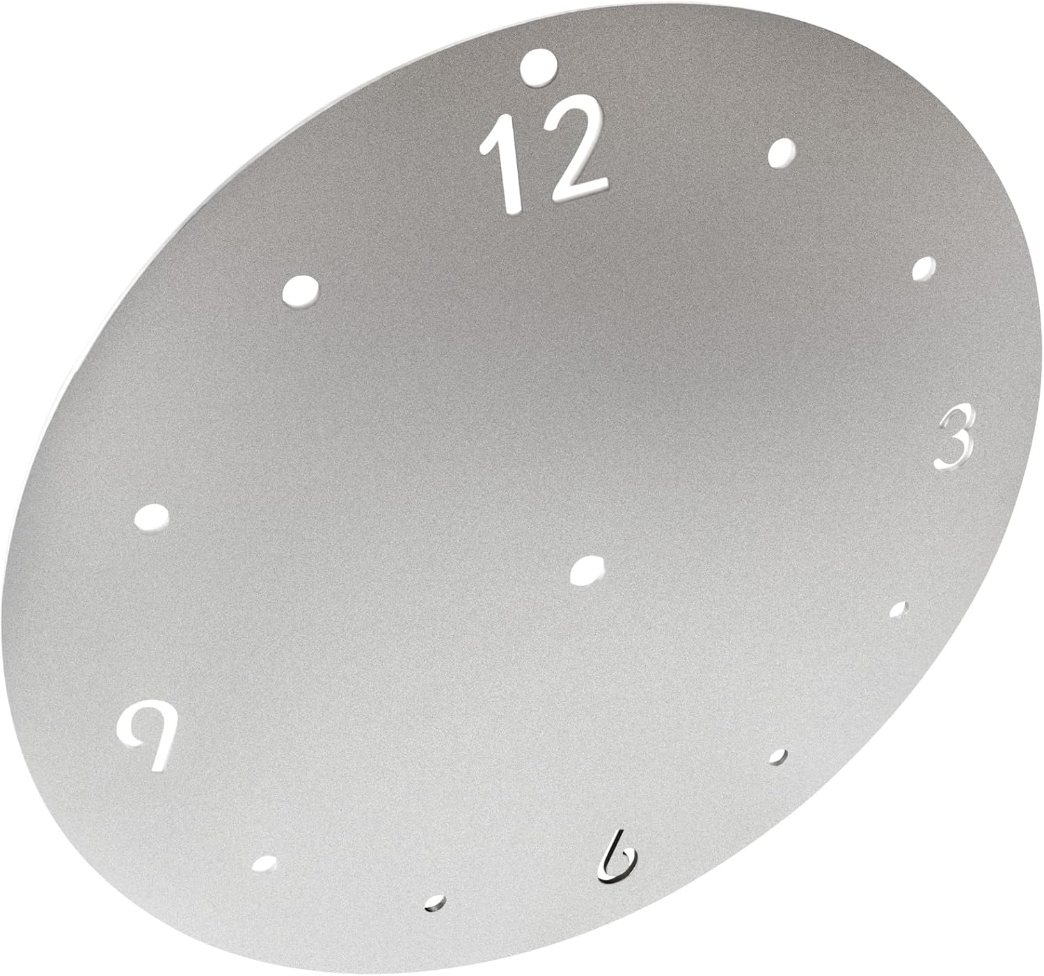Reloj de pared de aluminio plateado para bricolaje, panel de reloj de pared de 10.1 pulgadas, tratamiento de oxidación superficial con agujeros de