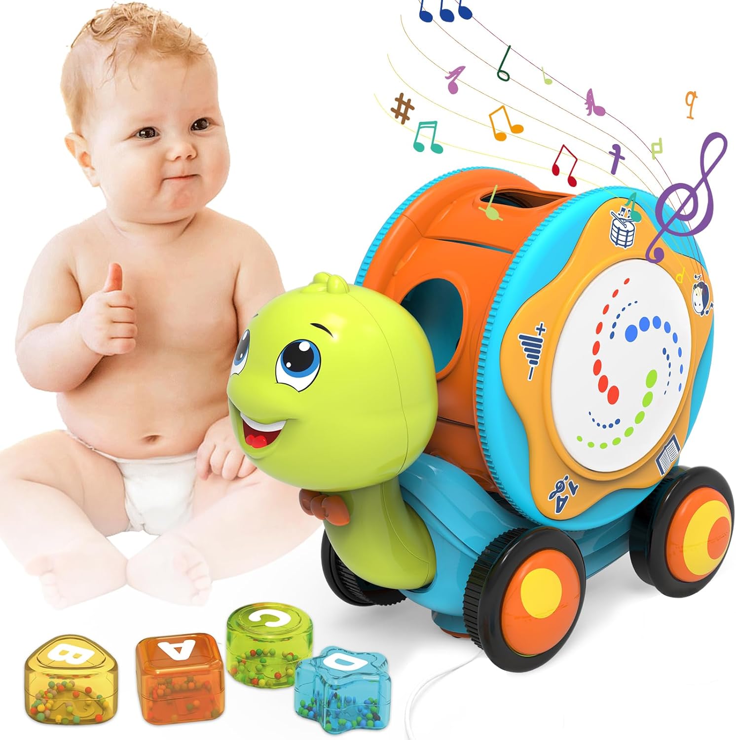 Juguete musical de tortuga para bebés de 6 a 12 meses, juguetes musicales para gatear con tambor de mano ligero y sonido, regalos educativos de