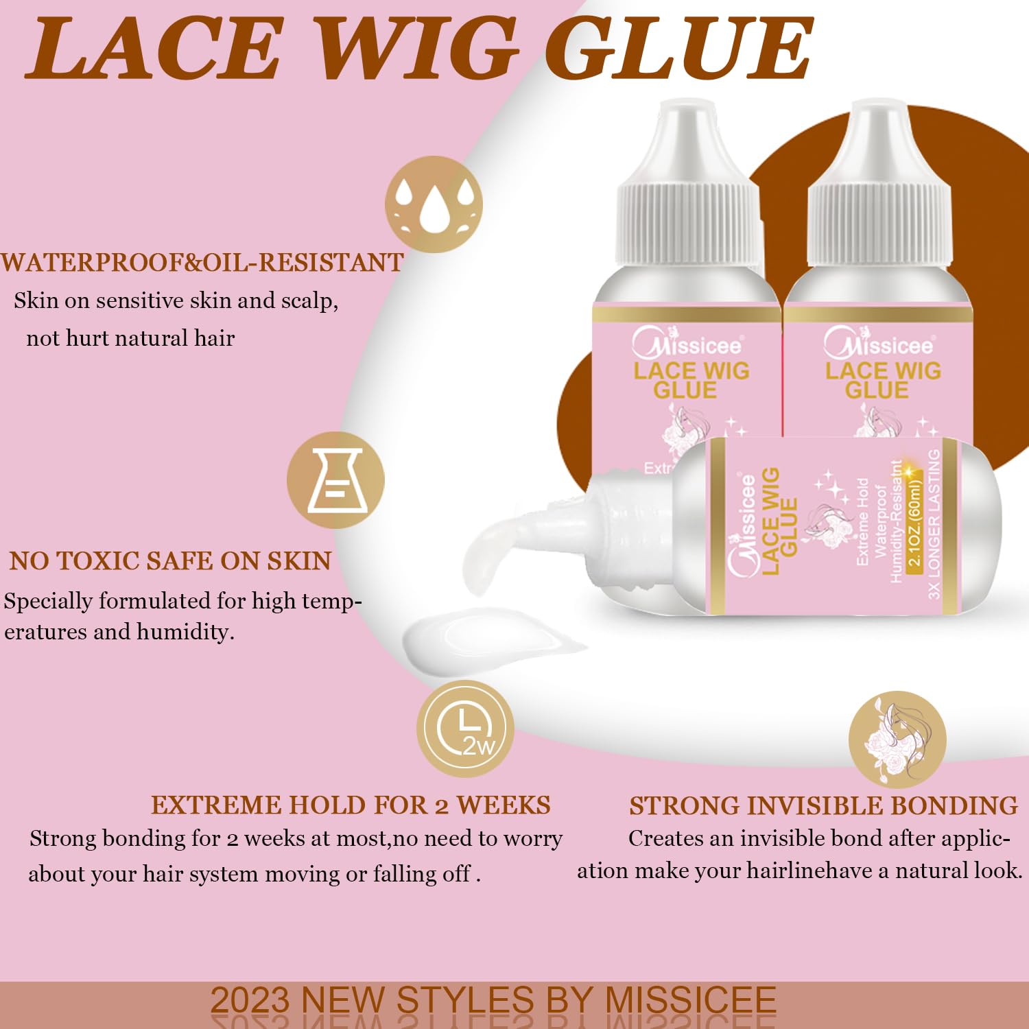 Missicee – Pegamento para peluca de encaje, pegamento de encaje para pelucas de encaje frontal, kit de pegamento adhesivo de peluca frontal de