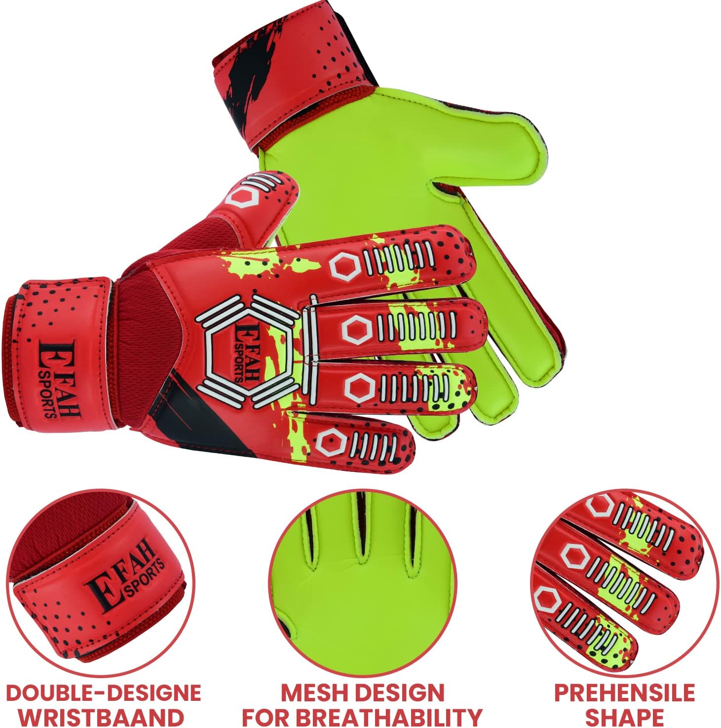 Guantes de portero de fútbol para niños y jóvenes, guantes de portero de fútbol con palmas de agarre fuerte