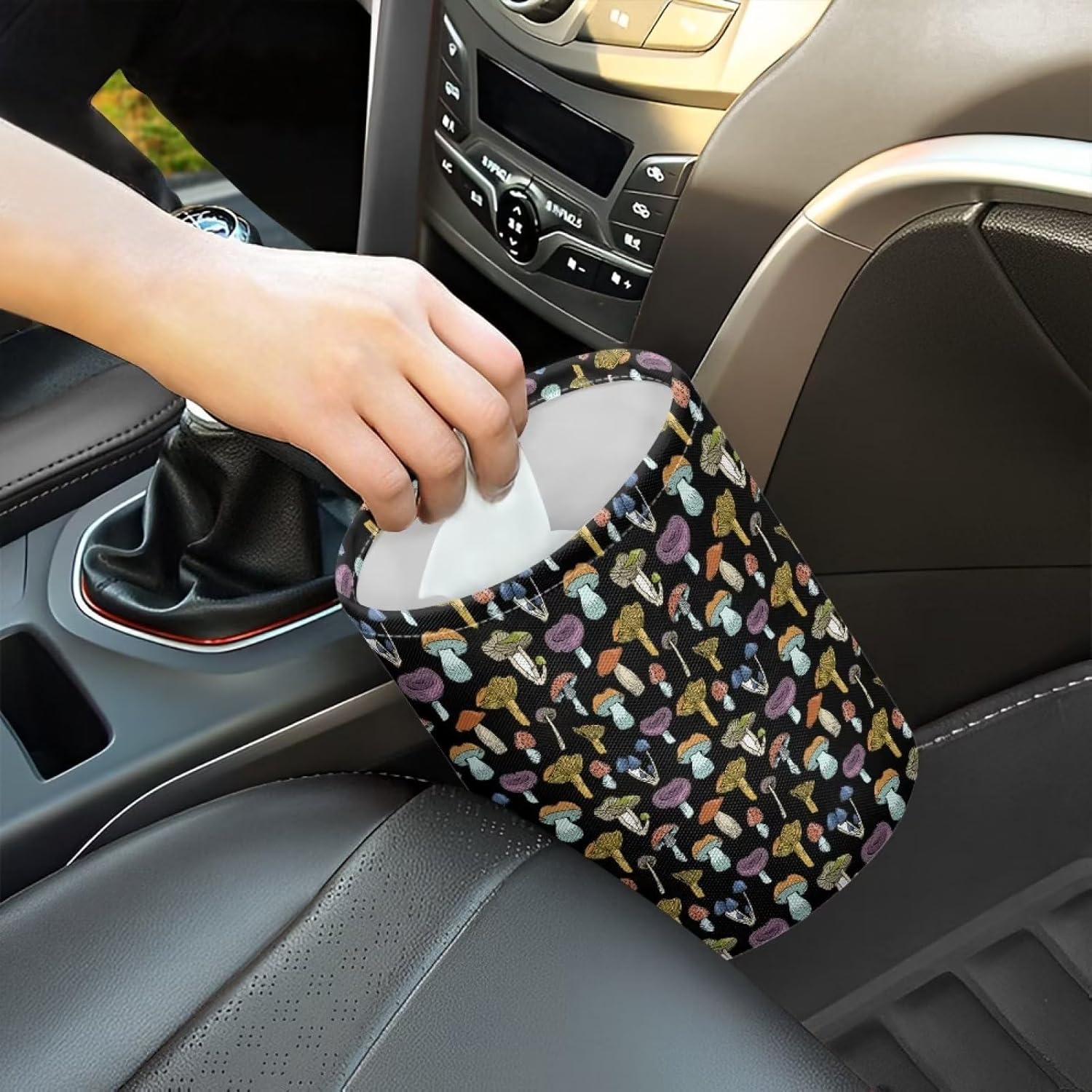 Darisoco Bolsa de basura de coche con diversos hongos, linda, portátil, plegable para asiento trasero, suelo o reposacabezas colgante, cesta de