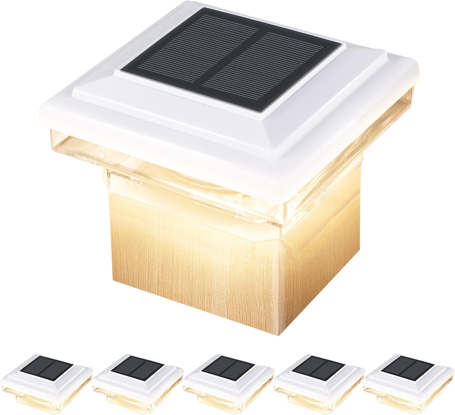 6 paquetes de luces solares decorativas para postes de 30 lúmenes, brillo de luz LED SMD blanco cálido, iluminación LED SMD IP65, ajuste