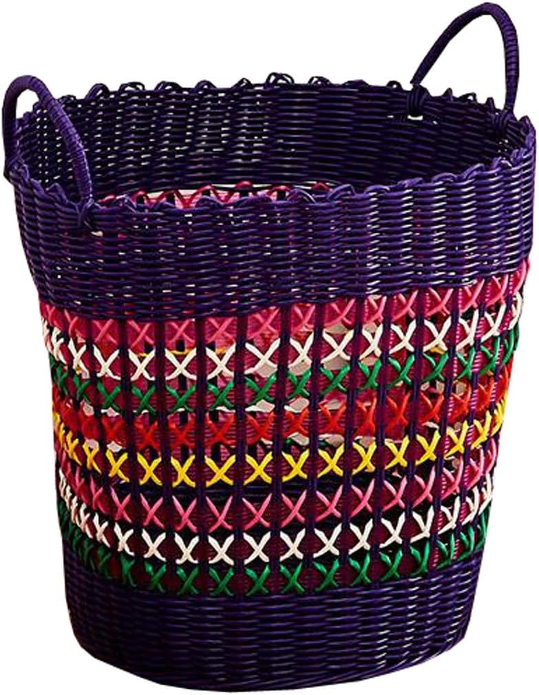MYtodo – Canasta tejida de plástico para juguetes, cesta de almacenamiento hueca para ropa sucia, barriles de lavandería (color morado)