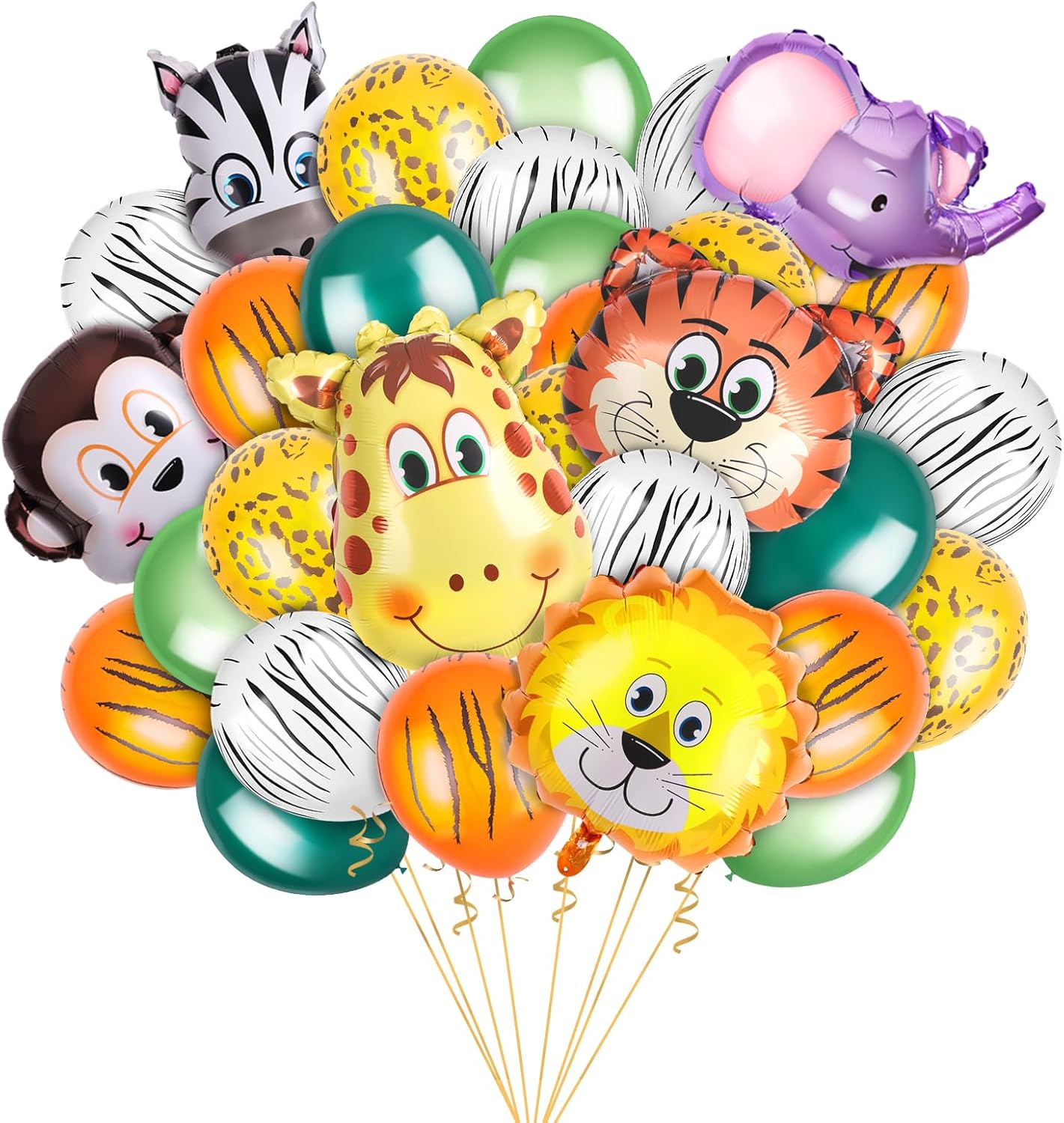 30 piezas de decoraciones de fiesta de cumpleaños de safari de la selva, paquete de 6 globos gigantes de animales de safari, 24 globos con estampado