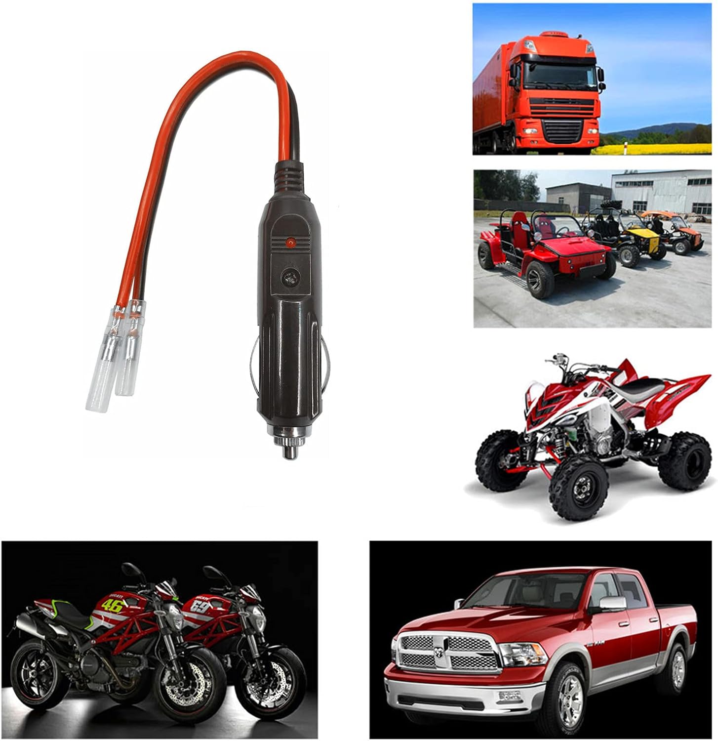 LECODO Enchufe macho de repuesto para encendedor de cigarrillos de 12 V y 24 V con cables, accesorios de fuente de alimentación, cable adaptador de