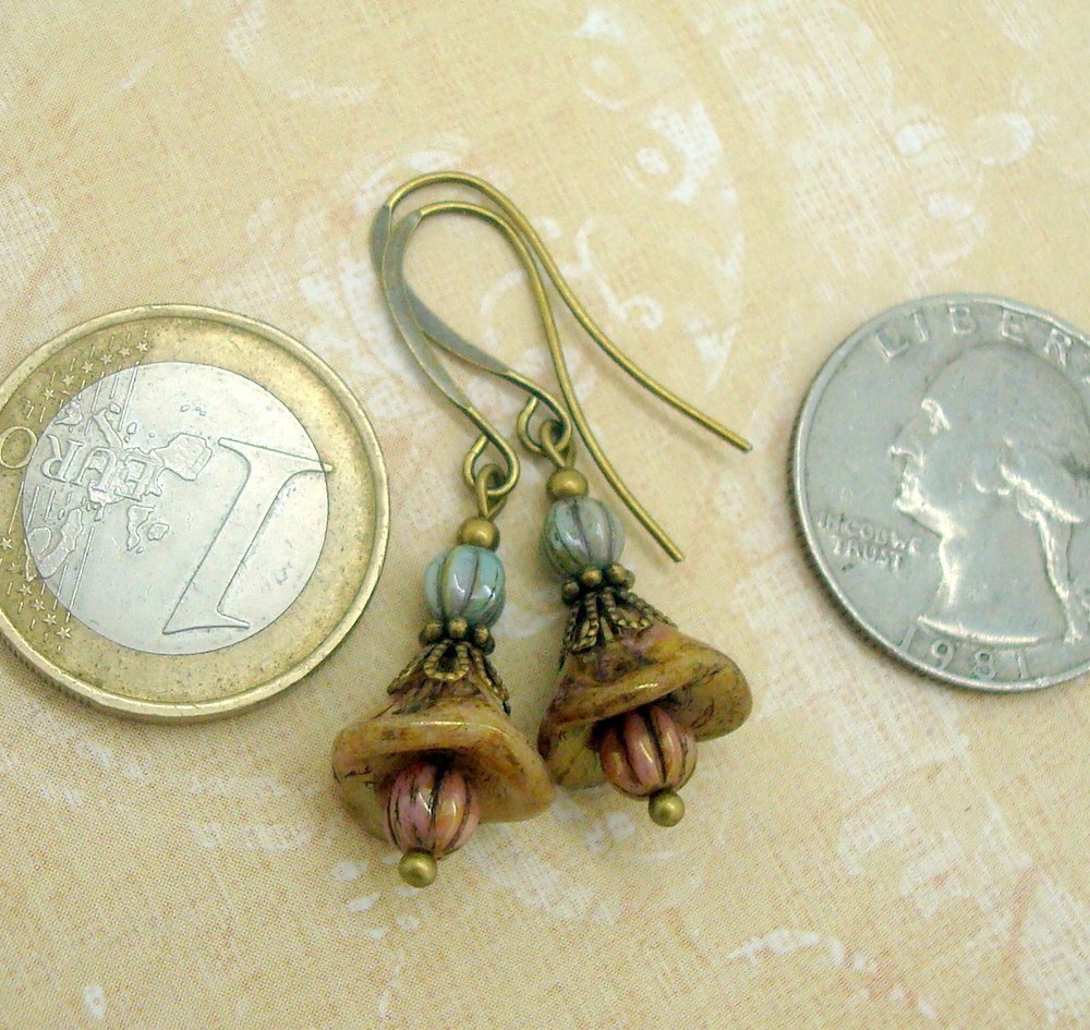 Shabby Chic Earrings with Rustic Glass Flowers