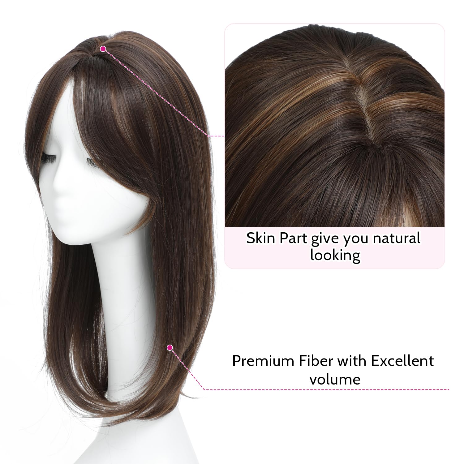 Ms Taj Cubrepelo de 18 pulgadas de largo en capas para mujer, adornos de pelo sintético para mujeres con cabello delgado, color marrón oscuro con