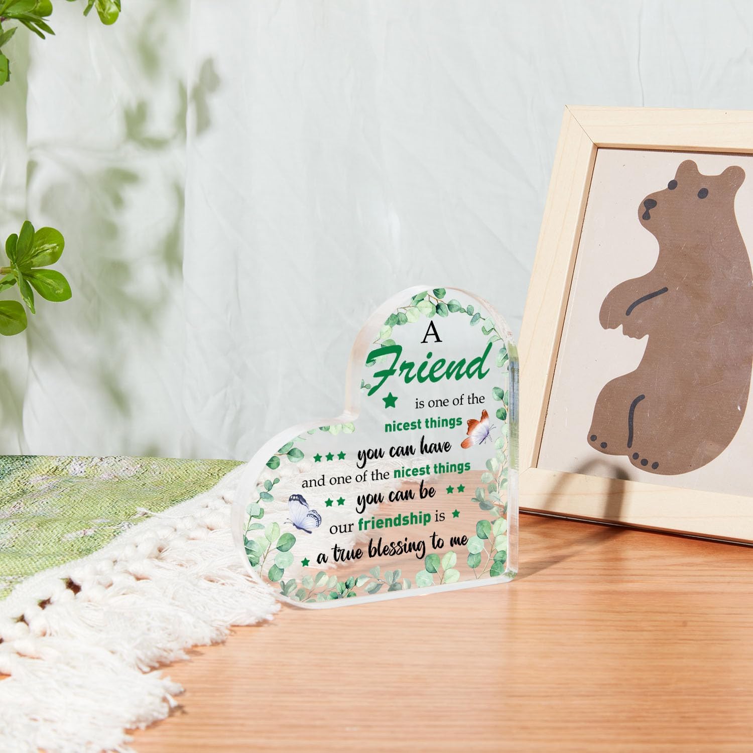 Placa acrílica con texto en inglés “Friendship Blessing to Me”, con cita de agradecimiento, regalos de agradecimiento para amiga, mujer, eucalipto,