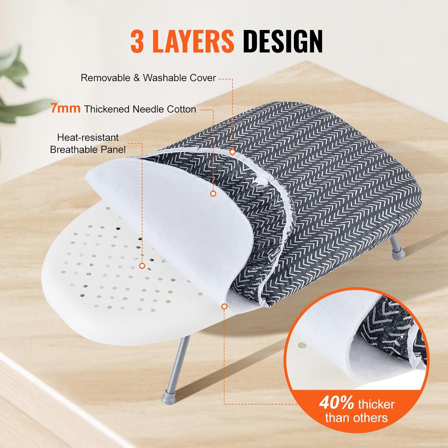 VEVOR Tabla de planchar de mesa de 23.4 x 14.4 pulgadas, pequeña tabla de planchar con cubierta resistente al calor y cubierta 100% algodón, mini