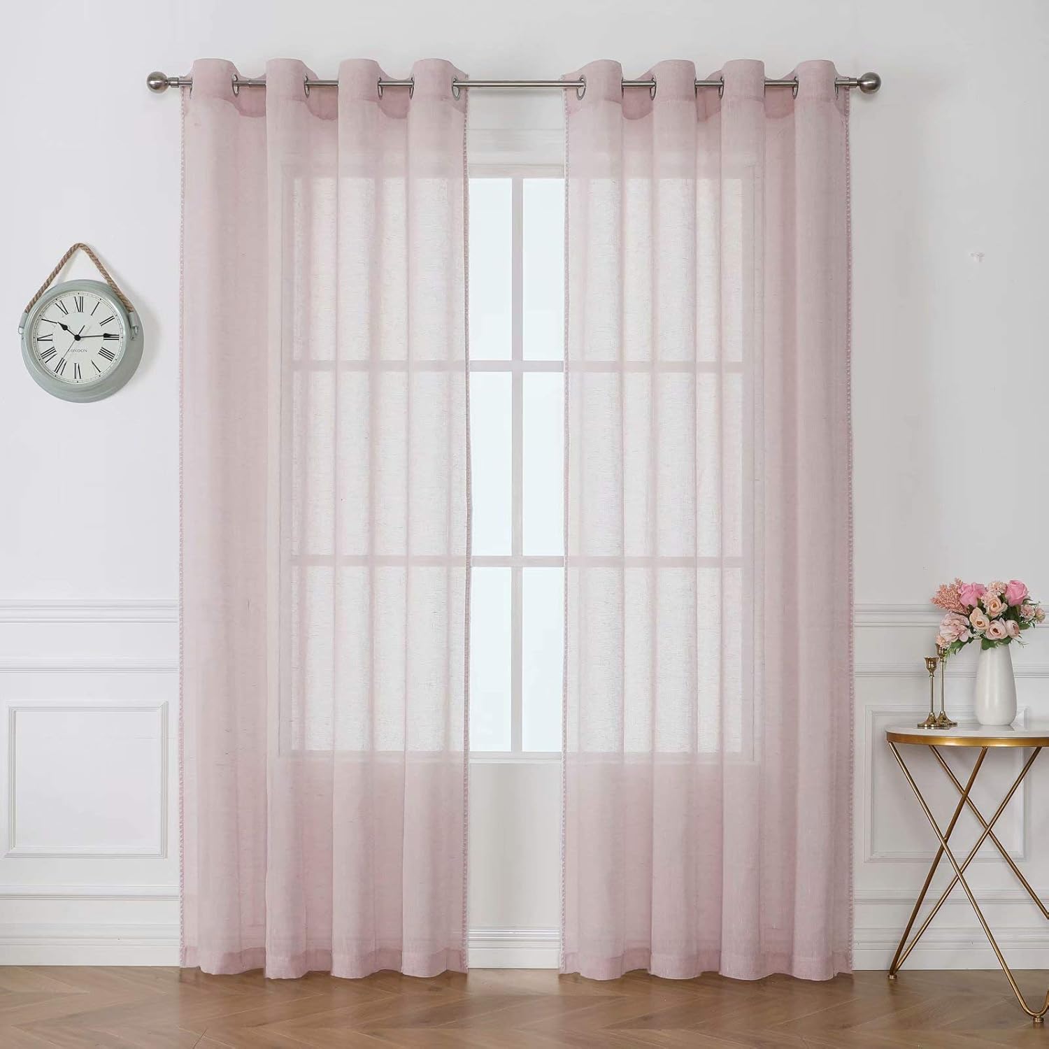 MISS SELECTEX Cortinas traslúcidas de lino natural  Cortinas semitransparentes con borde texturizado con ojales en la parte superior, para ventana