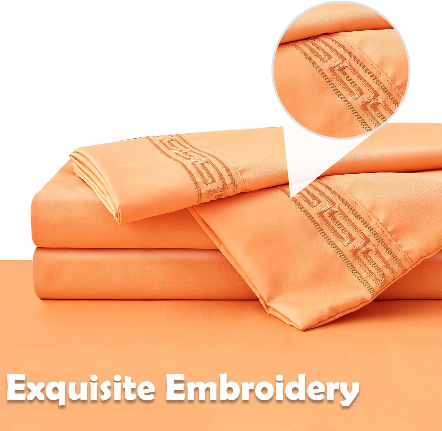 MCO Bedding King Bed Sheets Set – Bamboo Polyester Blended Sheets – Cooling Breathable Bedding Set with 16″ Deep Pocket (6 Pieces, King, Buff Orange)