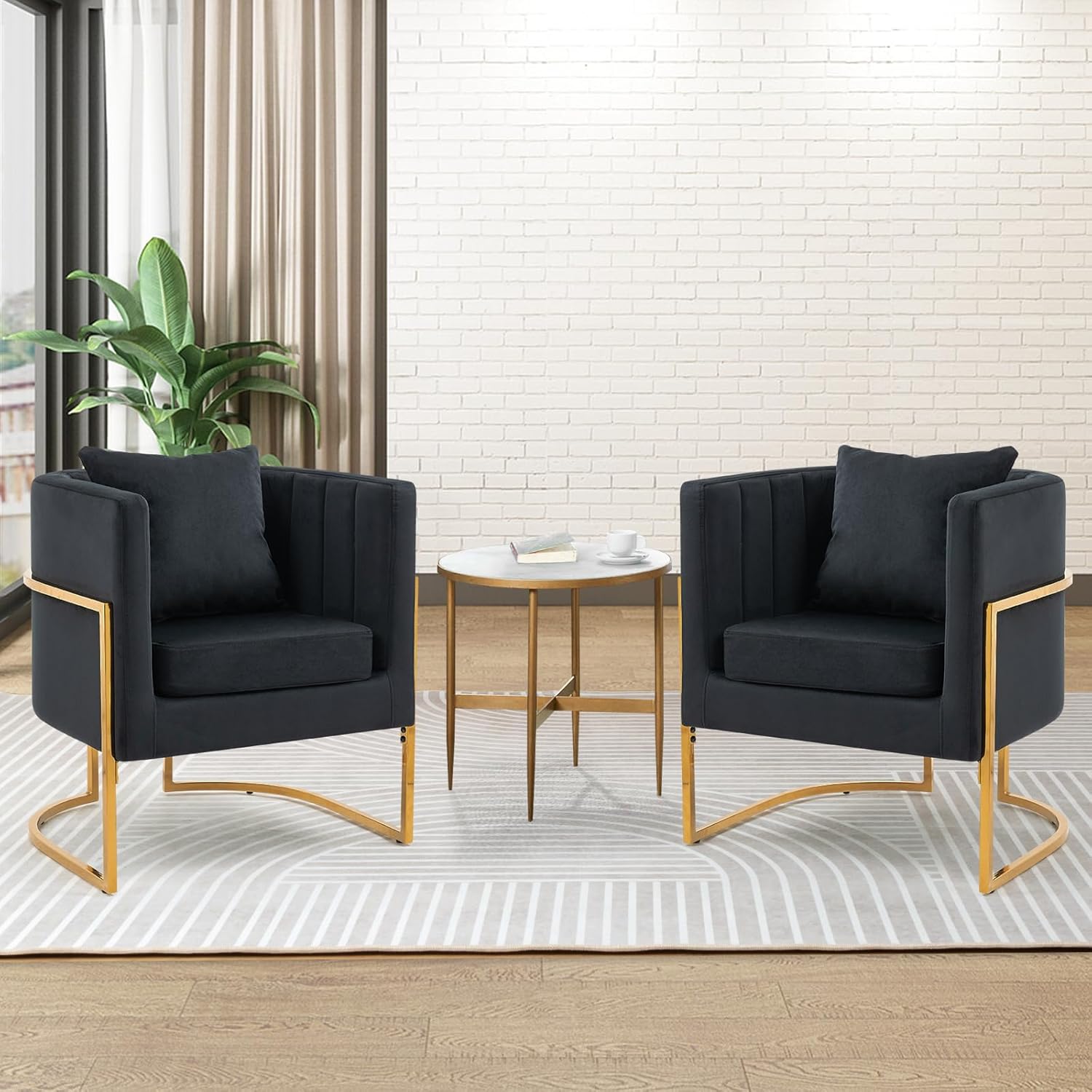 Newnno Silla decorativa moderna de terciopelo, sillón tapizado de mediados de siglo con almohada para sala de estar, cómoda silla de tocador