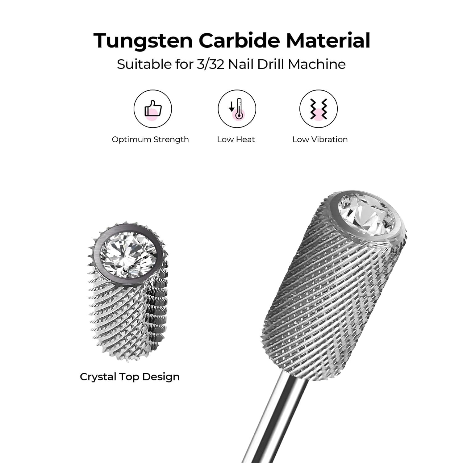 Lavinda Brocas de uñas con parte superior de cristal, brocas de carburo de barril grande de 332 pulgadas, adecuadas para manicura, pedicura,