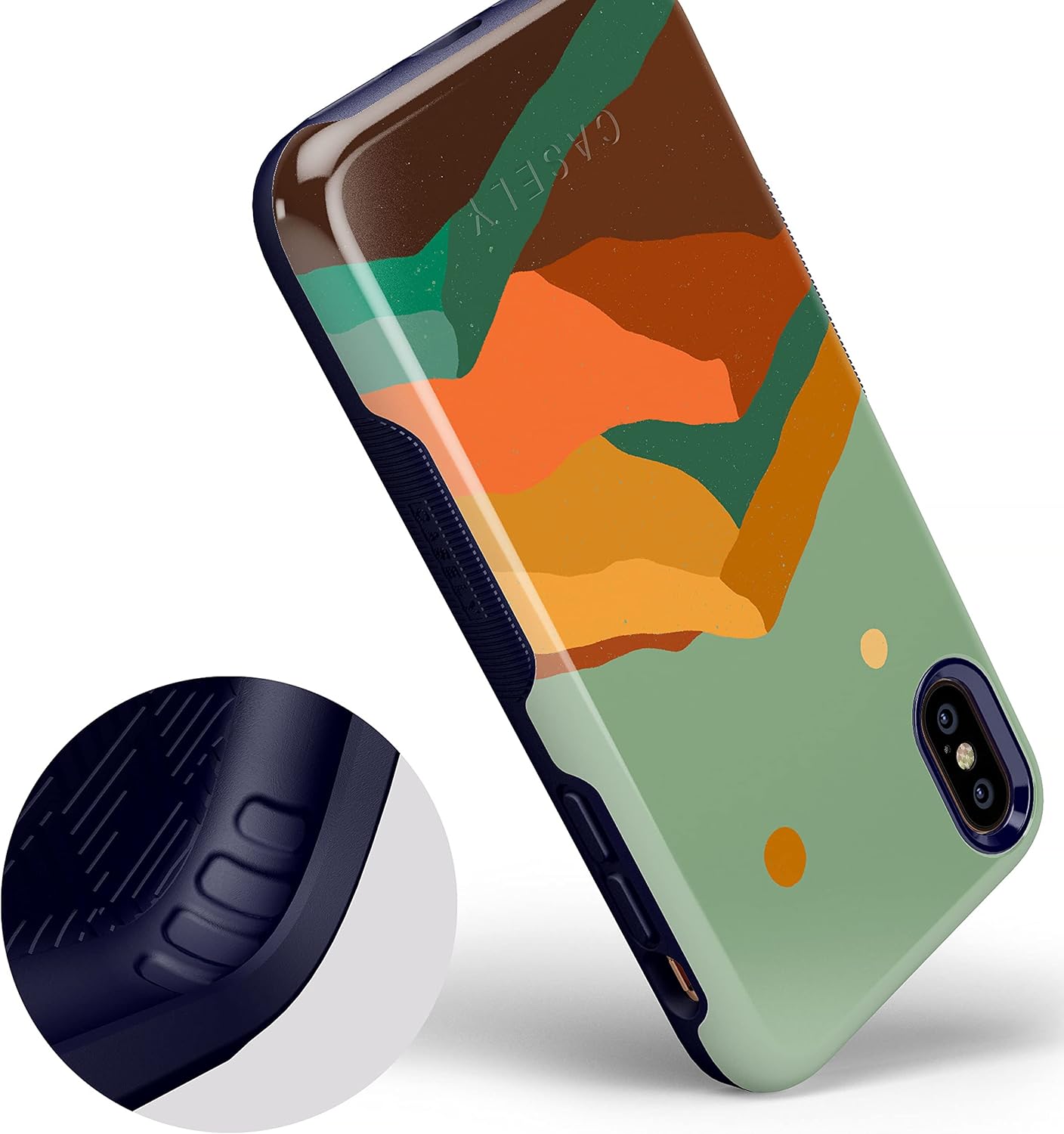 Casely Funda para iPhone XXS  Endless Peaks  Funda de montaña con bloques de color