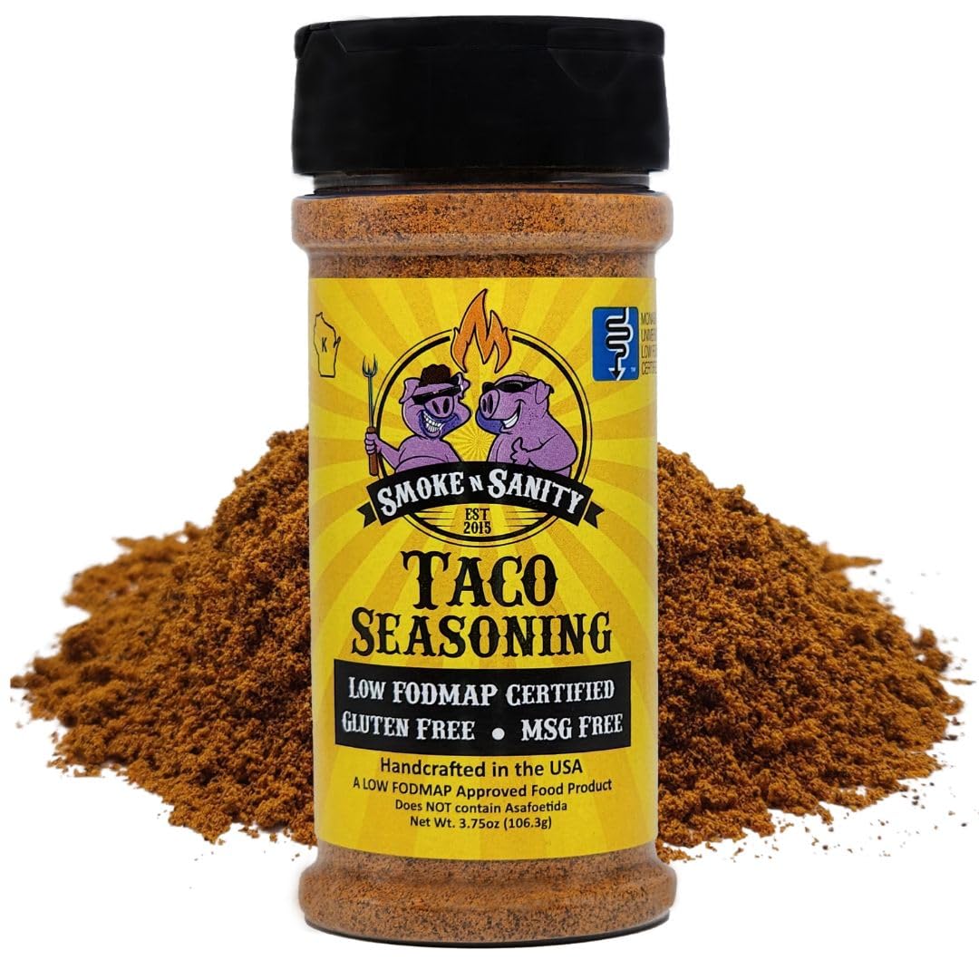 Smoke n Sanity Condimento para tacos  Certificado Monash bajo FODMAP  Sin gluten  Certificado Kosher  Sin lácteos (agitador de 3.75 onzas)
