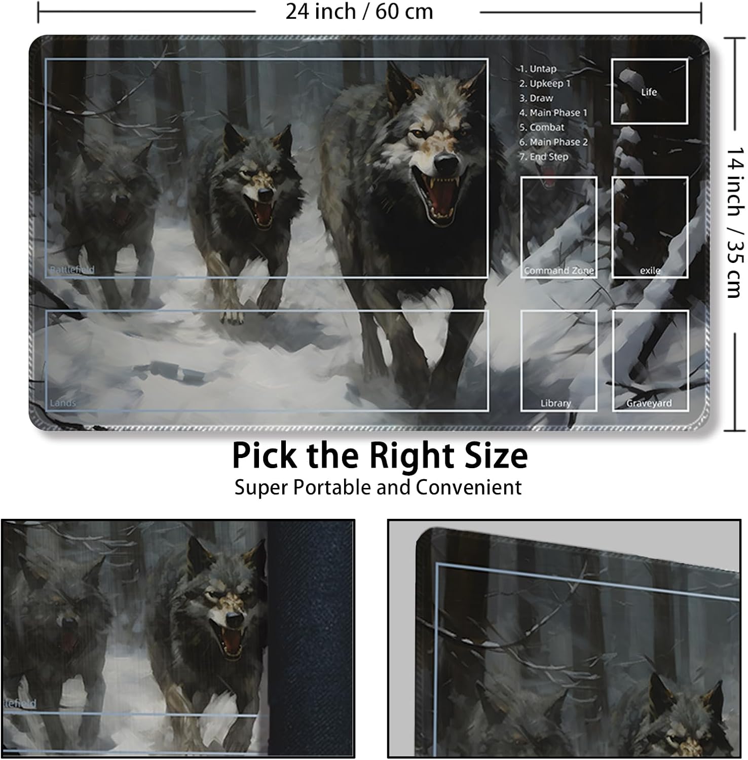 Tapete de juego para MTG, con bolsas de almacenamiento gratis, tapete de juego de 24 x 14 pulgadas, TCG y tapete de juego de mesa para tarjetas,