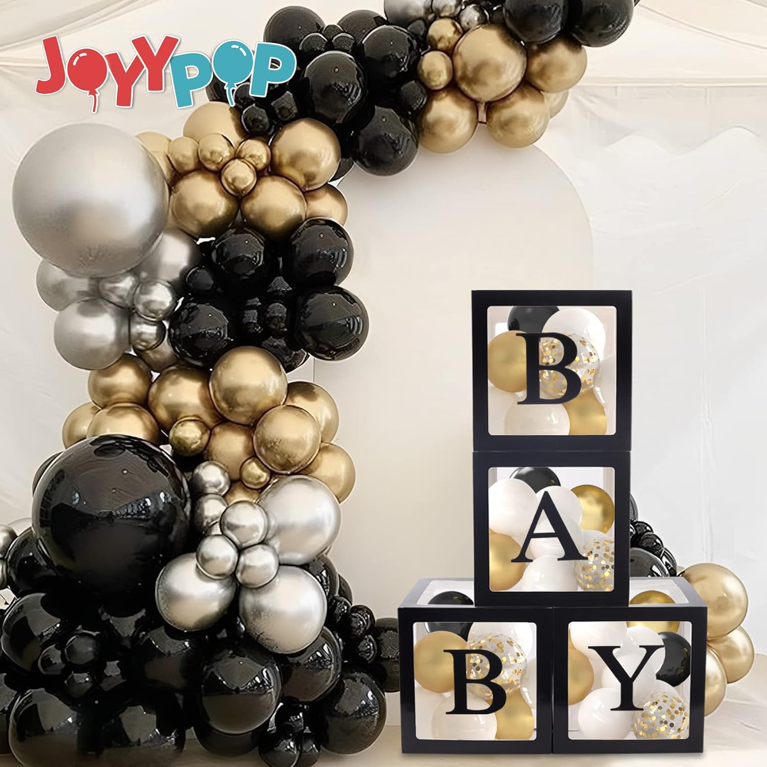Cajas de bebé con letras para baby shower, 4 cajas de globos transparentes con 16 letras para cumpleaños de niños y niñas, decoraciones de