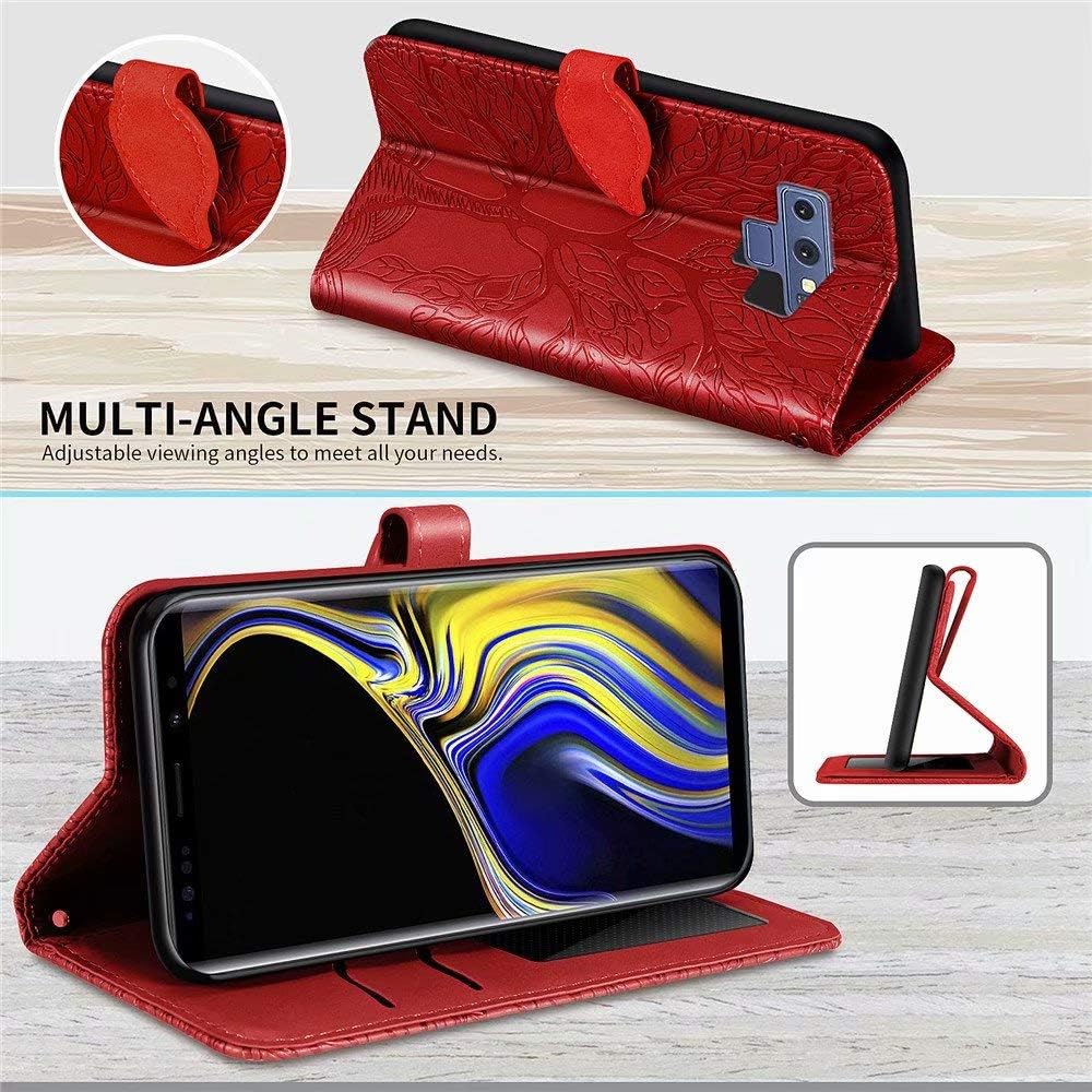 MEUPZZK Funda tipo cartera para Samsung Galaxy Note 9, piel sintética de alta calidad con diseño de árbol en relieve, función atril, ranuras para