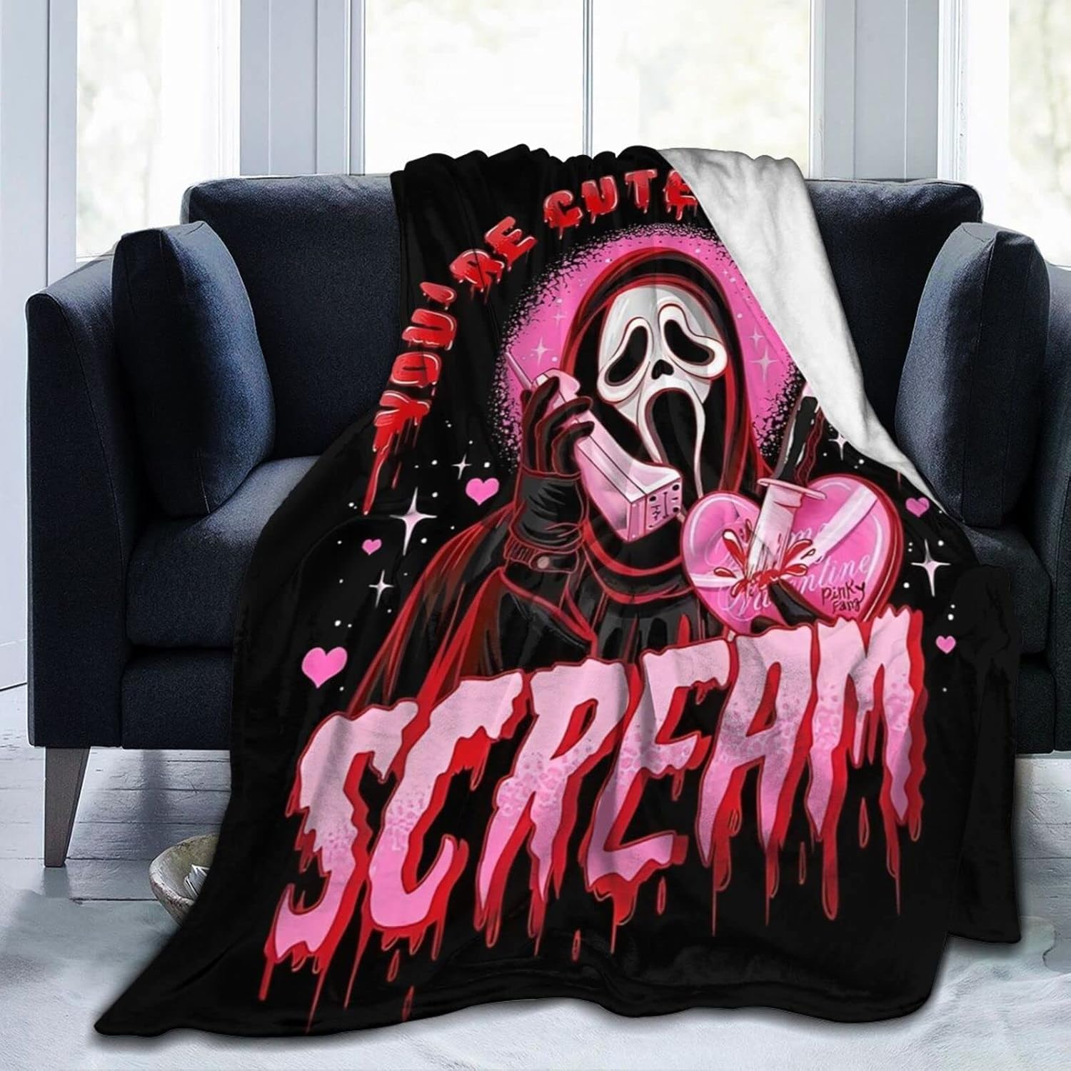Manta de película de terror de Halloween, manta de cara de fantasma, ligera y cálida, manta de franela ultrasuave y cómoda, manta de forro polar de
