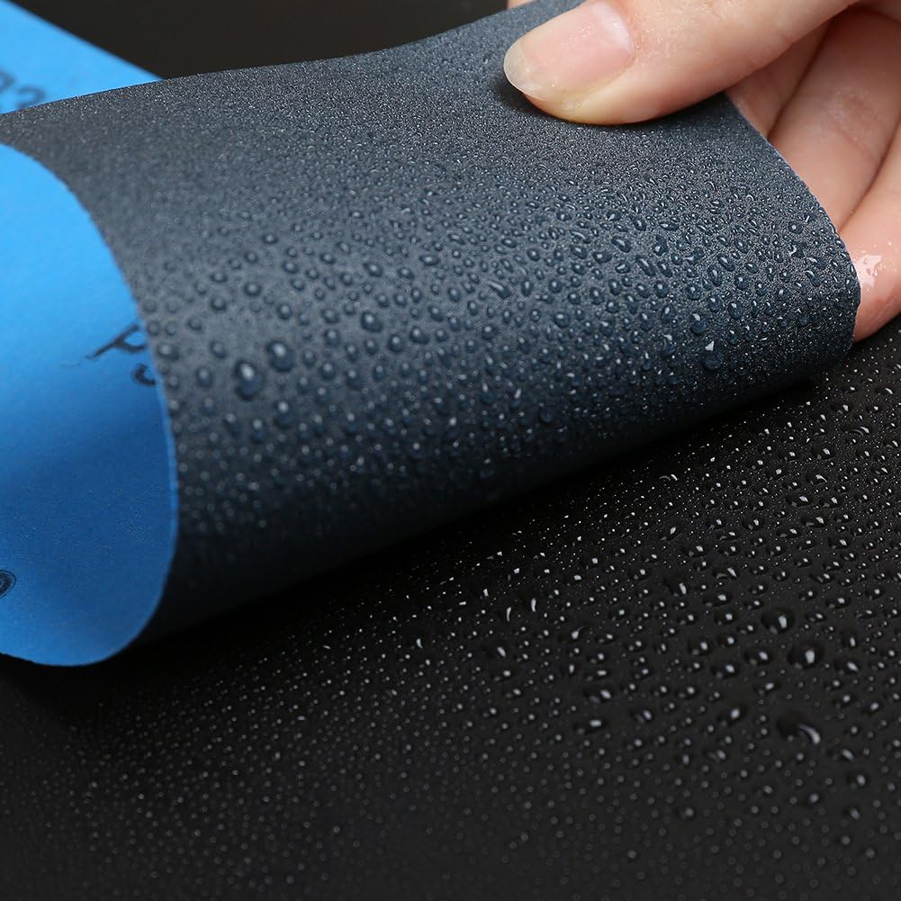 LotFancy Papel de lija de grano 320, 45 unidades, papel de arena seca húmeda de 9 x 3.6 pulgadas, hoja de lijado de carburo de silicio para metal