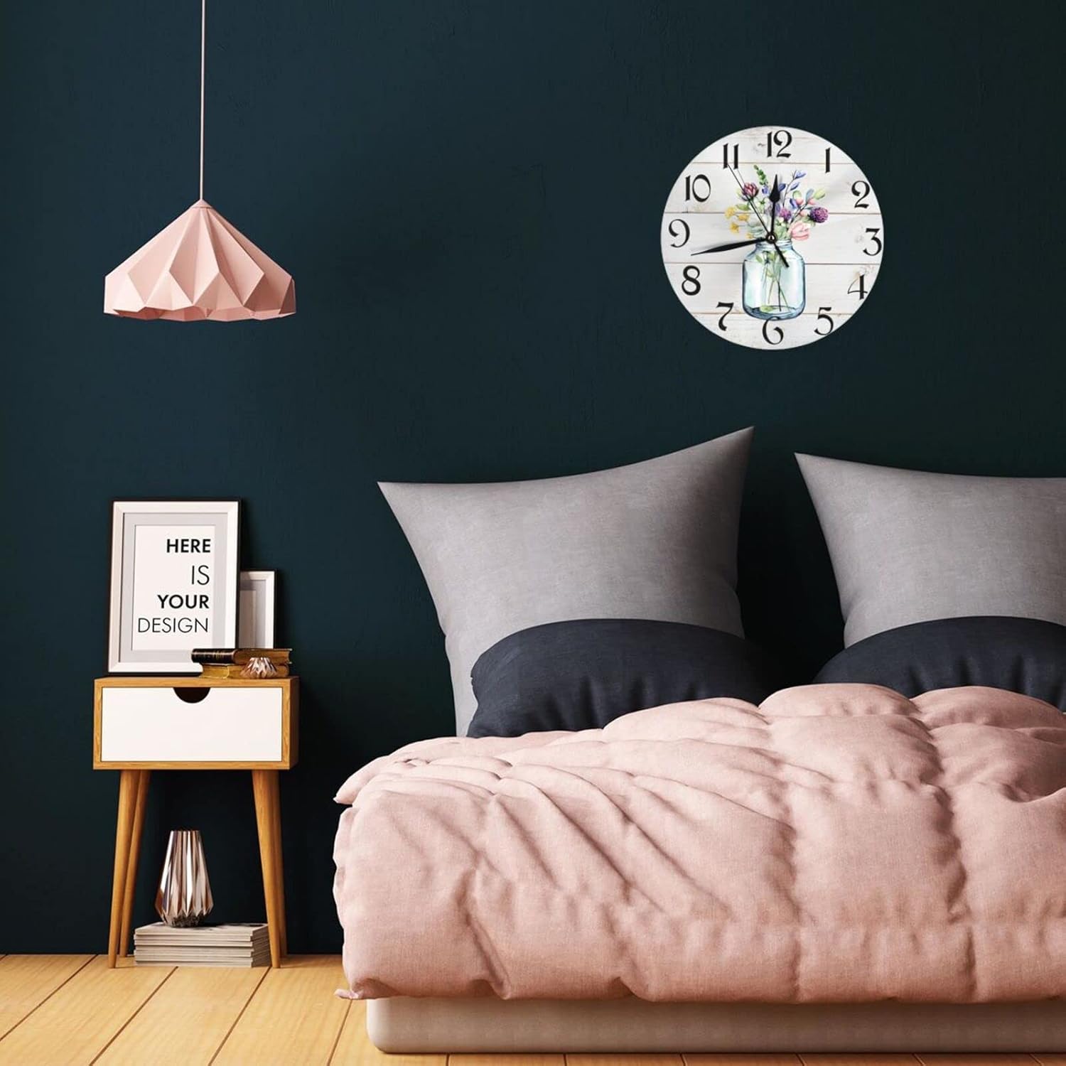 Reloj de pared con flores de resorte, rústico, silencioso, sin tictac, relojes redondos de 10 pulgadas, funciona con pilas, analógico de cuarzo para