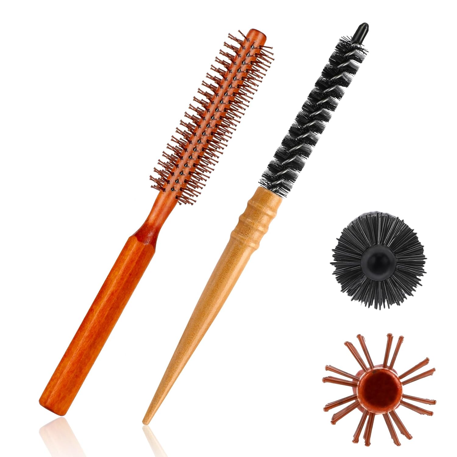 2 cepillos pequeños y redondos para el cabello, mini cepillo de rizo, cepillo circular portátil, cepillo Quiff, peines de pelo de cerdas de nailon,