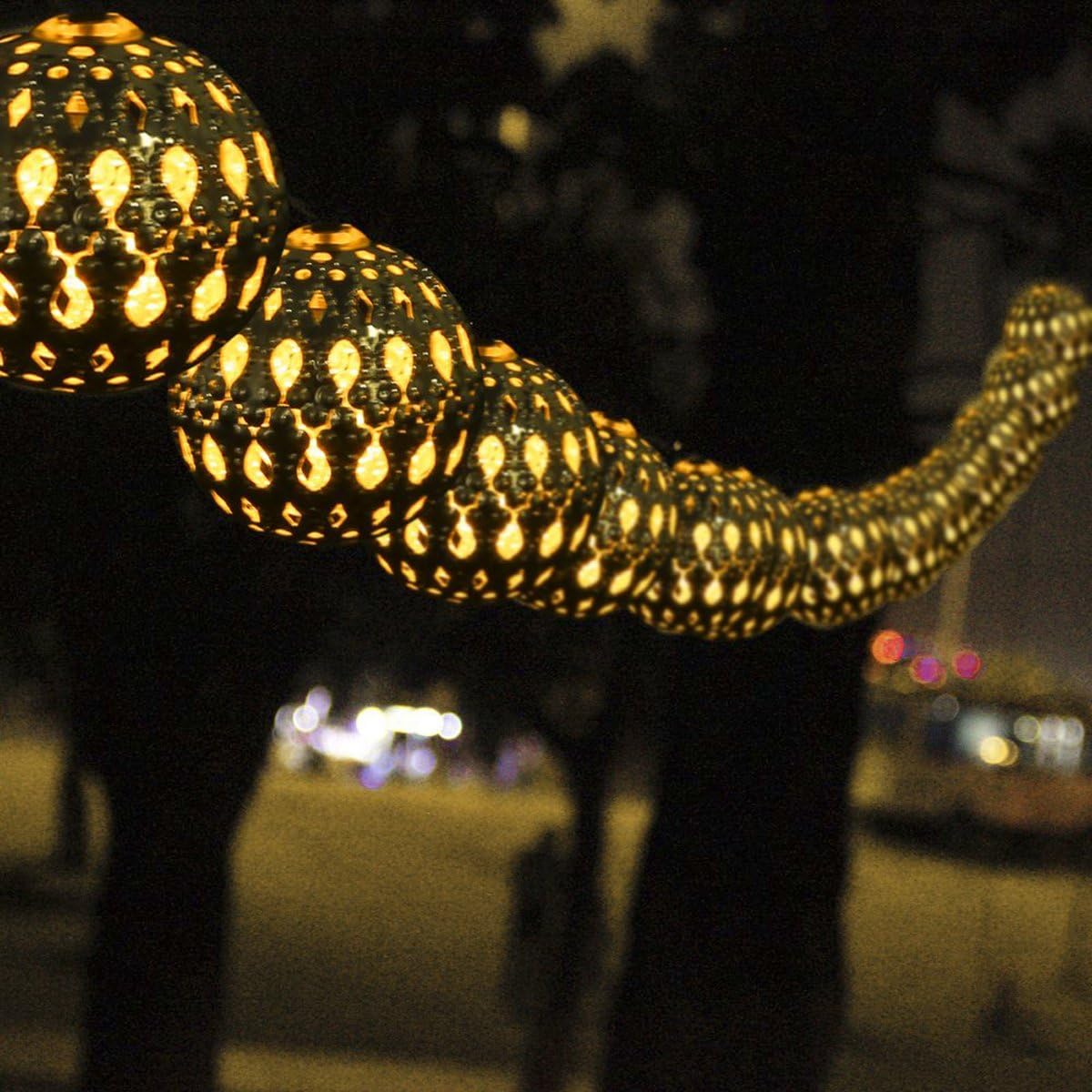 Hann Guirnalda de luces LED solares tipo globo, 12 pies, 10 luces LED marroquí, iluminación ambiental impermeable, 3000 K blanco cálido, luces de