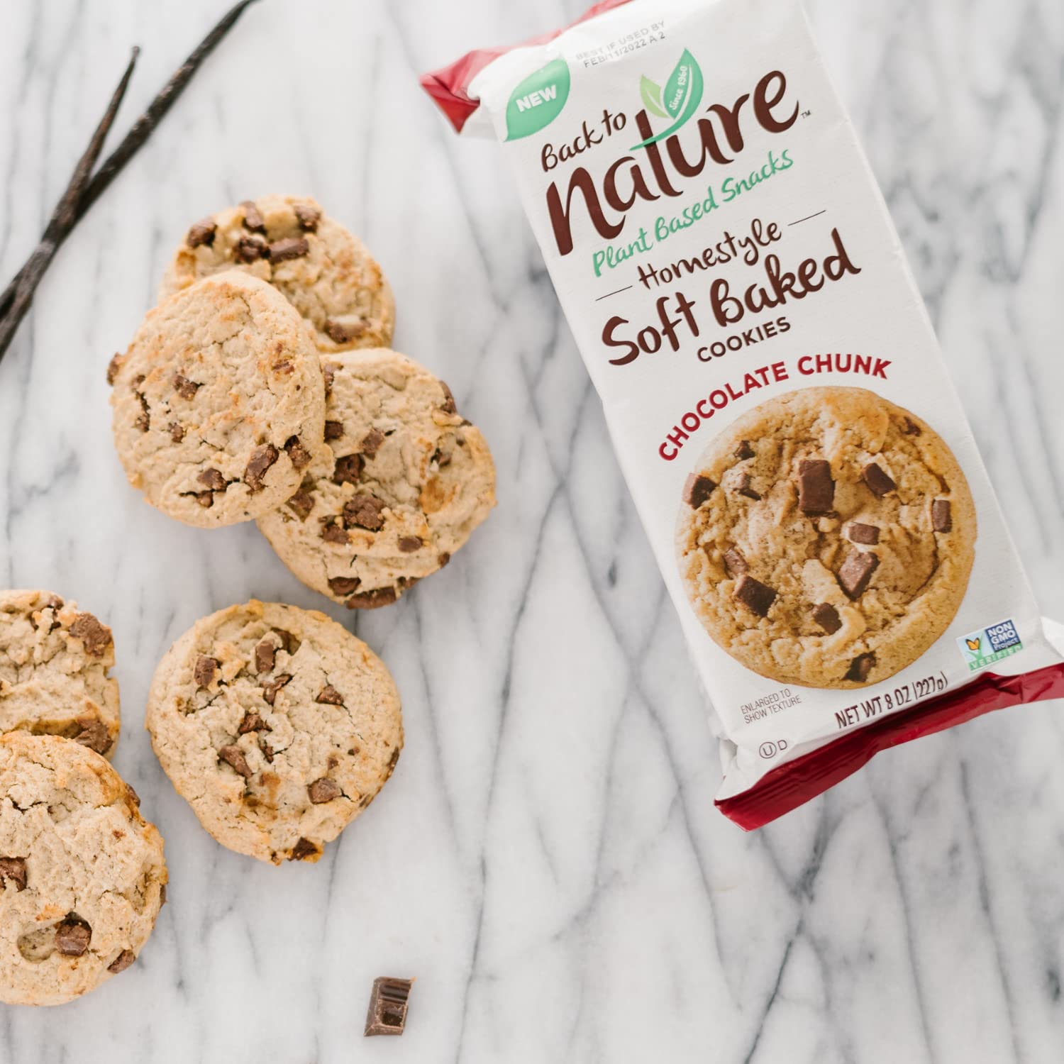 Back To Nature Galletas sin OMG, trozos de chocolate horneados suaves de estilo casero, 8 onzas (paquete de 2)