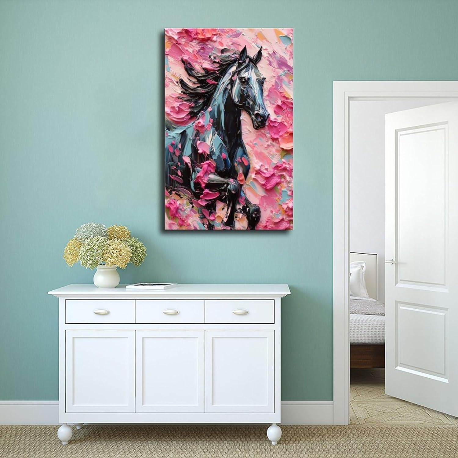 Fyzuf Arte de pared de caballo pintura al óleo sobre lienzo, póster de caballo cubismo colorido de caballos lindos caballos estéticos, póster de