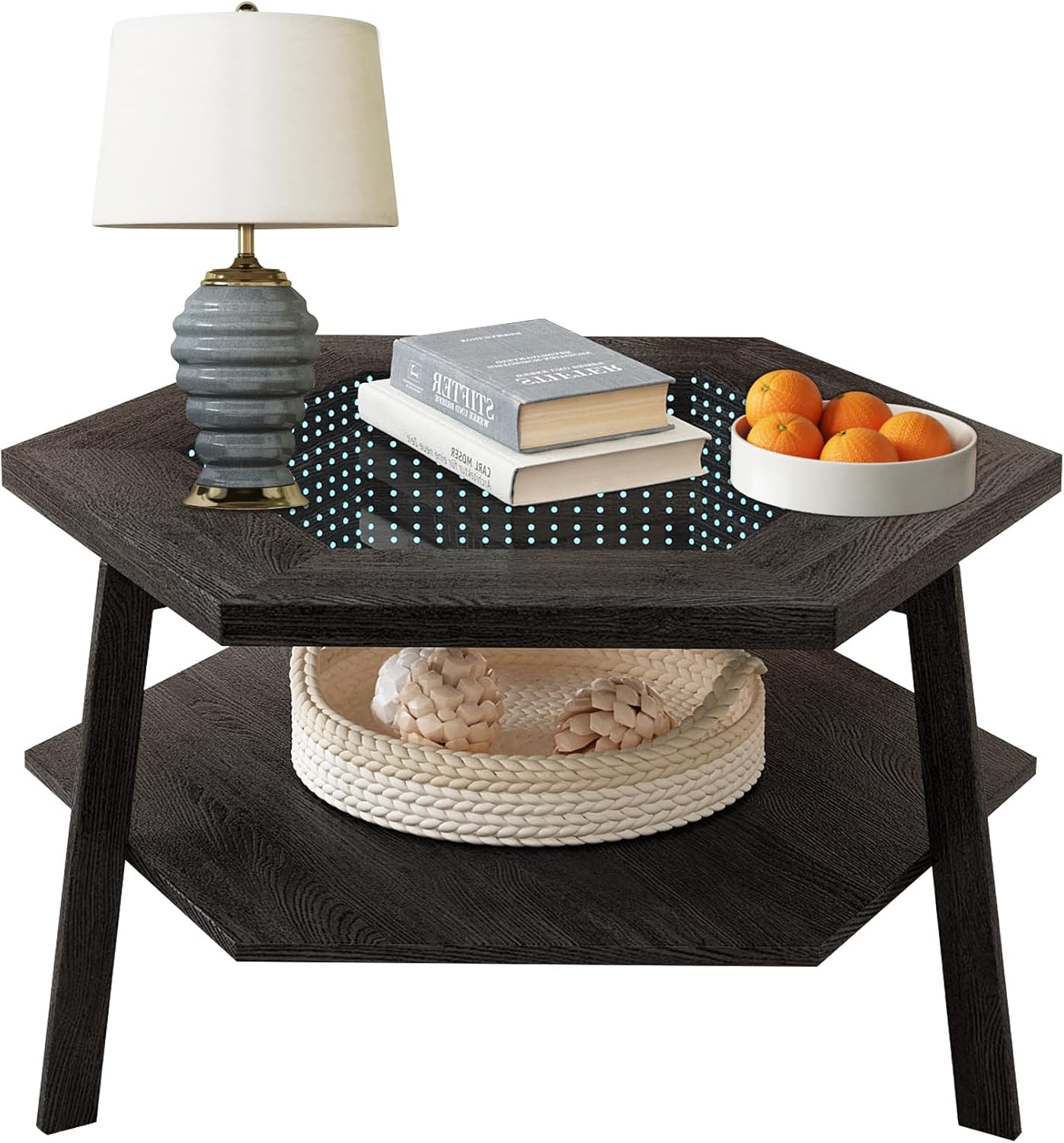 Mesa de centro moderna, mesa de centro hexagonal de 31.49 pulgadas, mesa de centro inteligente con sensor activado por voz, iluminación LED, luces
