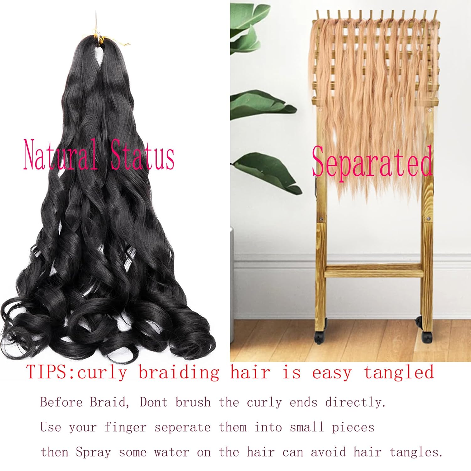 8 paquetes de cabello rizado francés trenzado de 24 pulgadas, ondulado, suelto, espiral, rizado, de ganchillo para mujeres negras, cabello trenzado