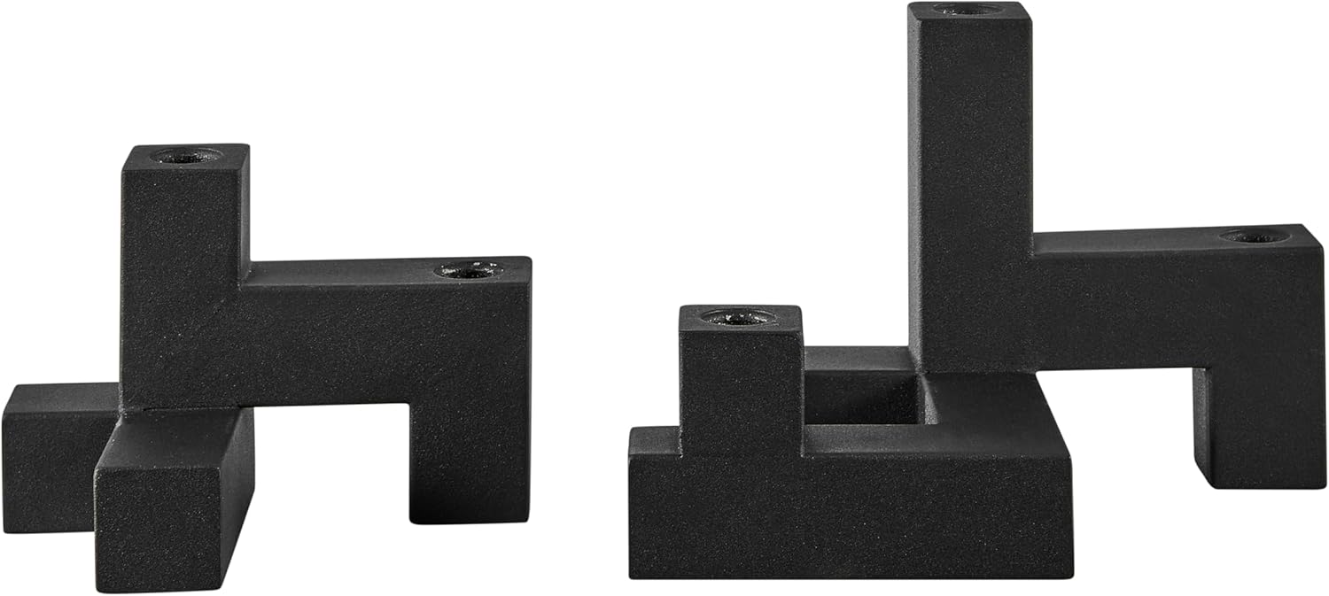 Danya B. Juego de candelabros cónicos apilables de metal negro contemporáneo de 2 piezas