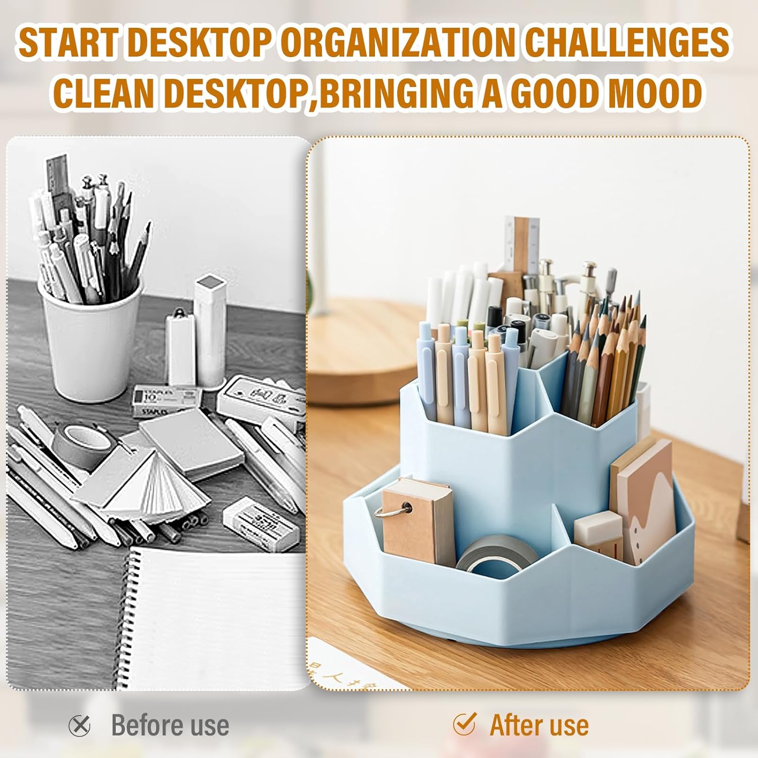 Soporte para bolígrafo de rotación de 360 grados, soporte para lápices de 9 ranuras para escritorio, organizador de escritorio, accesorios de