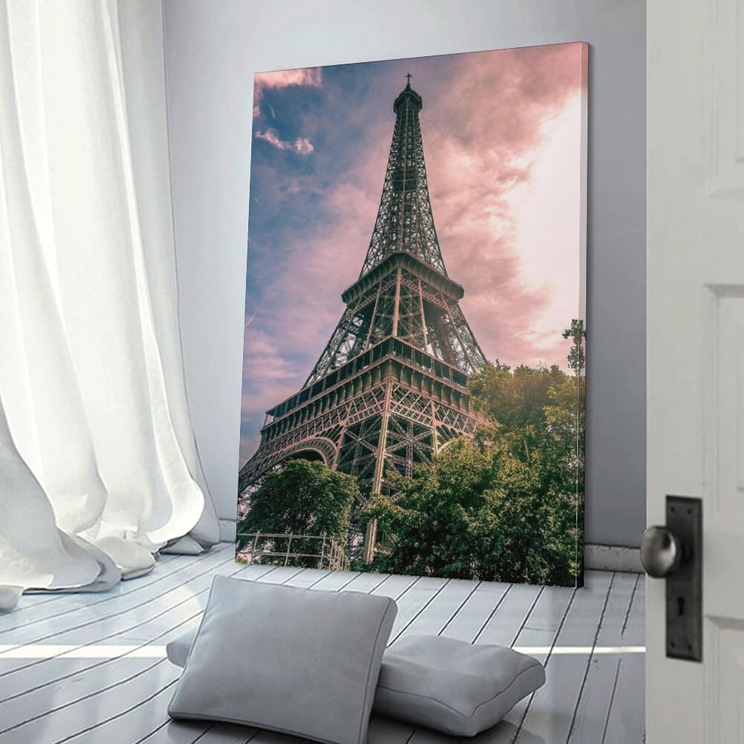 Póster artístico de la Torre Eiffel en París, Francia, arte en lienzo, decoración de sala de estar, marco sin marco, 12 x 18 pulgadas (11.8 x 17.7
