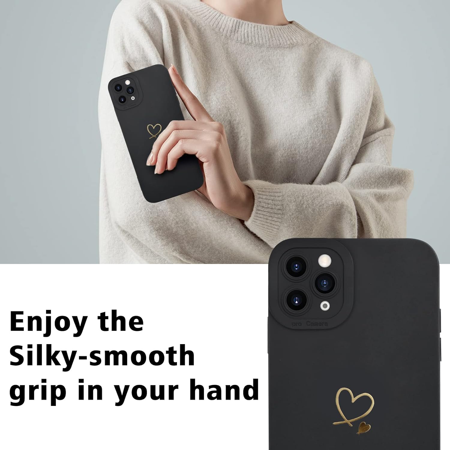 Funda compatible con iPhone 11 Pro Max, funda de silicona suave con patrón de corazón dorado para mujeres y niñas, diseño de corazón chapado a los