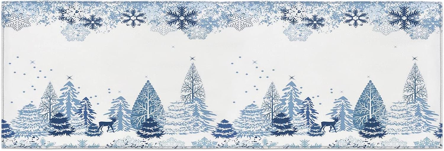 Juego de 1 alfombra y tapetes de cocina de Navidad, diseño abstracto de copos de nieve, alce y arbor, tapete antideslizante para el hogar, comedor,