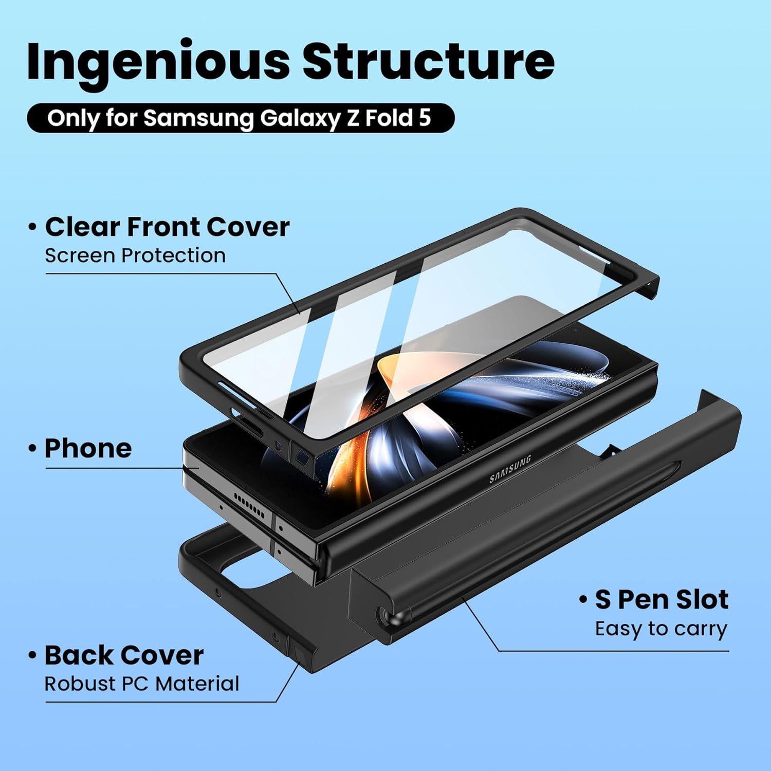ZCDAYE Funda para Samsung Galaxy Z Fold 5, Samsung Galaxy Z Fold 5 con soporte para bolígrafo, protección de bisagra, funda protectora de cuerpo