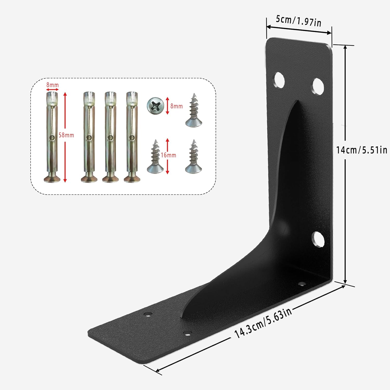 YUMORE Soportes de estante de 6 x 6 pulgadas, paquete de 4 soportes de estante negros en L resistentes, soportes de soporte de metal premium para
